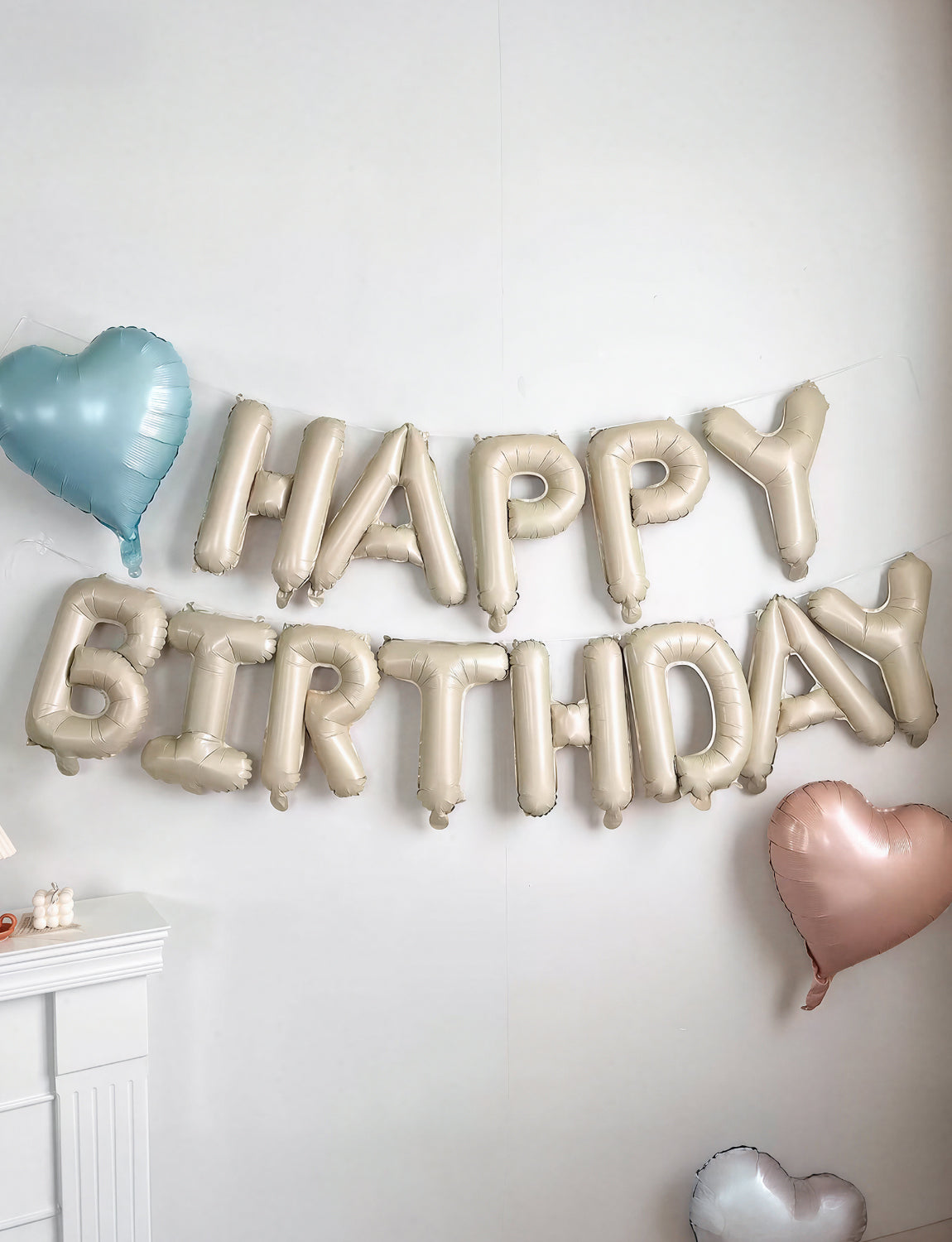 Adeyoo Cream Happy Birthday Balloons Banner - 16 Inch Cream Beige Neutral Foil Balloon Big Sand White Letter Balloons, Self Inflating Balloon for Girls Women Boys Men Birthday Party Decorations