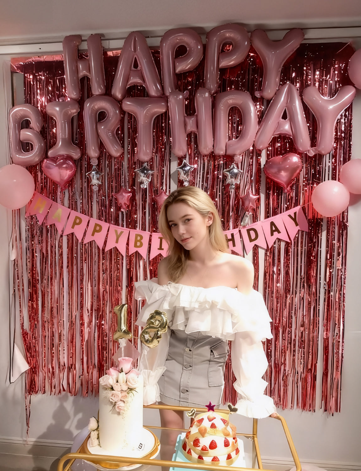 Adeyoo Pink Happy Birthday Balloons Banner - 16 Inch Pink Happy Birthday Foil Balloon Big Letter Balloons Self Inflating Hbd Sign Balloon for Girls Women Princess Boys Men Birth Party Decorations