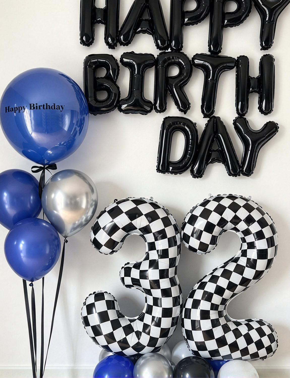 40 Inch Checkered Number 3 Balloon for Racing Birthday Decorations Large Number 3 Balloon, Black and White Foil Balloon for Birthday, Baby Shower, Race Car and Checkered Flag Party Decorations