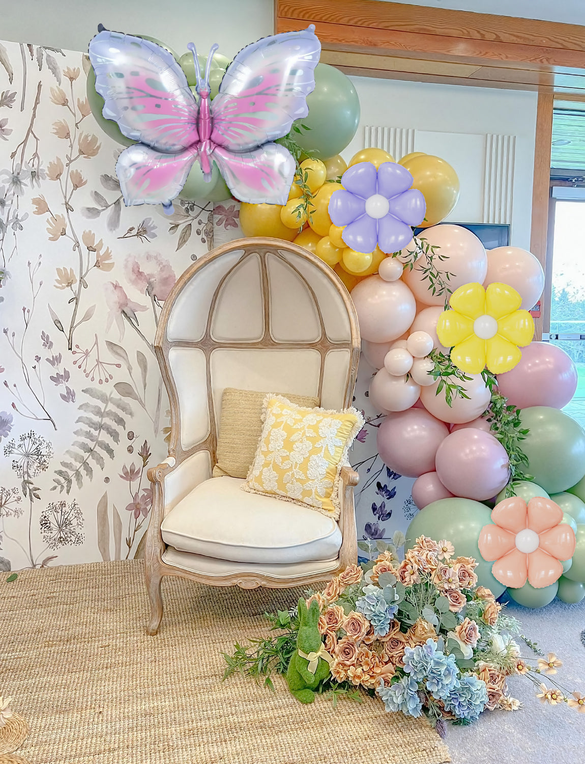 Butterfly Balloon Arch Kit Garland - 141Pcs Pastel Daisy Balloons Arch with Butterfly Foil Balloon Different Sizes Pastel Balloons for Easter Birthday Spring Baby Shower Boho Party Decorations