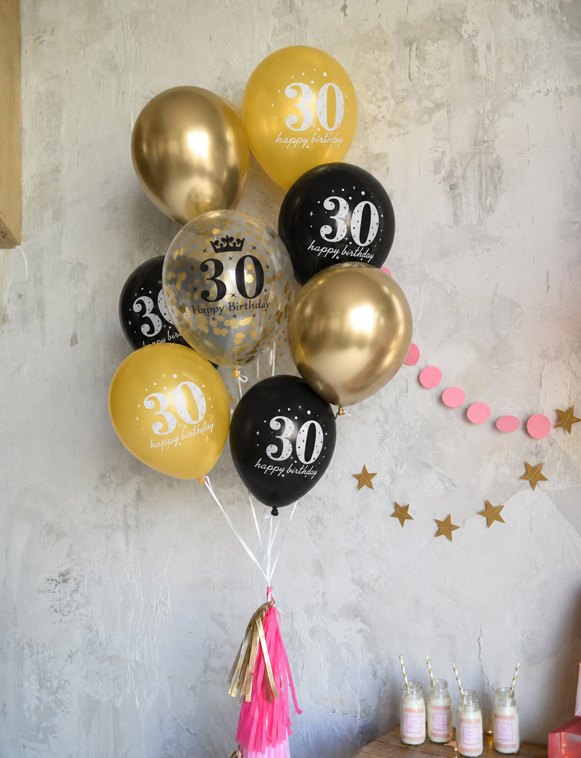 30th Birthday Balloons, 24 Pcs Black and Gold Balloons for Men Women 12Inch Black and Gold Balloons with Confetti balloons, Black and Gold 30th Birthday Decorations for Him & Her