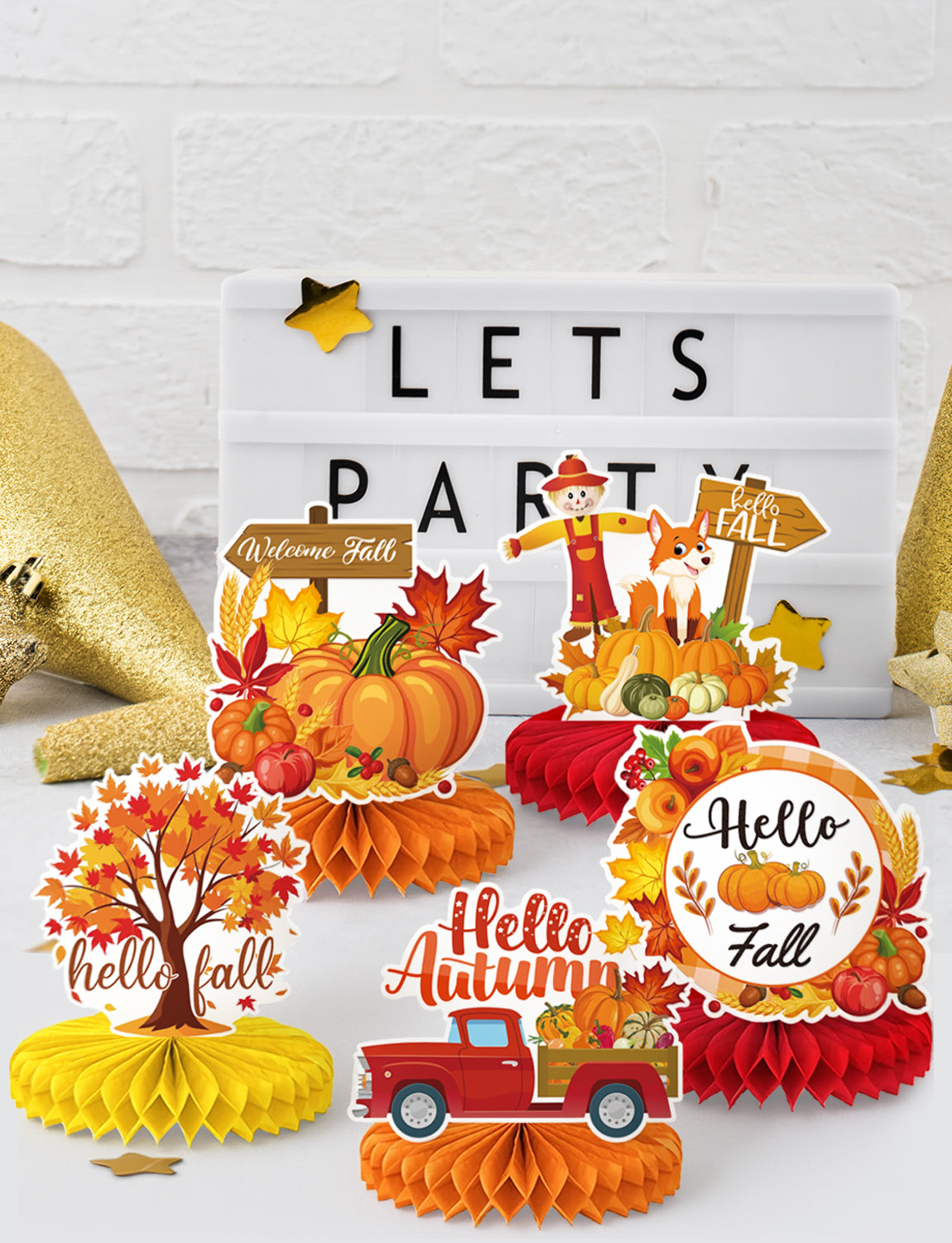 Fall Thanksgiving Table Decorations, Autumn Honeycomb Centerpieces | 9 Pcs 3D Fall Table Centerpieces, Pumpkin Centerpiece, Autumn Harvest Decoration for Thanksgiving Dinner, Home & Office Decor