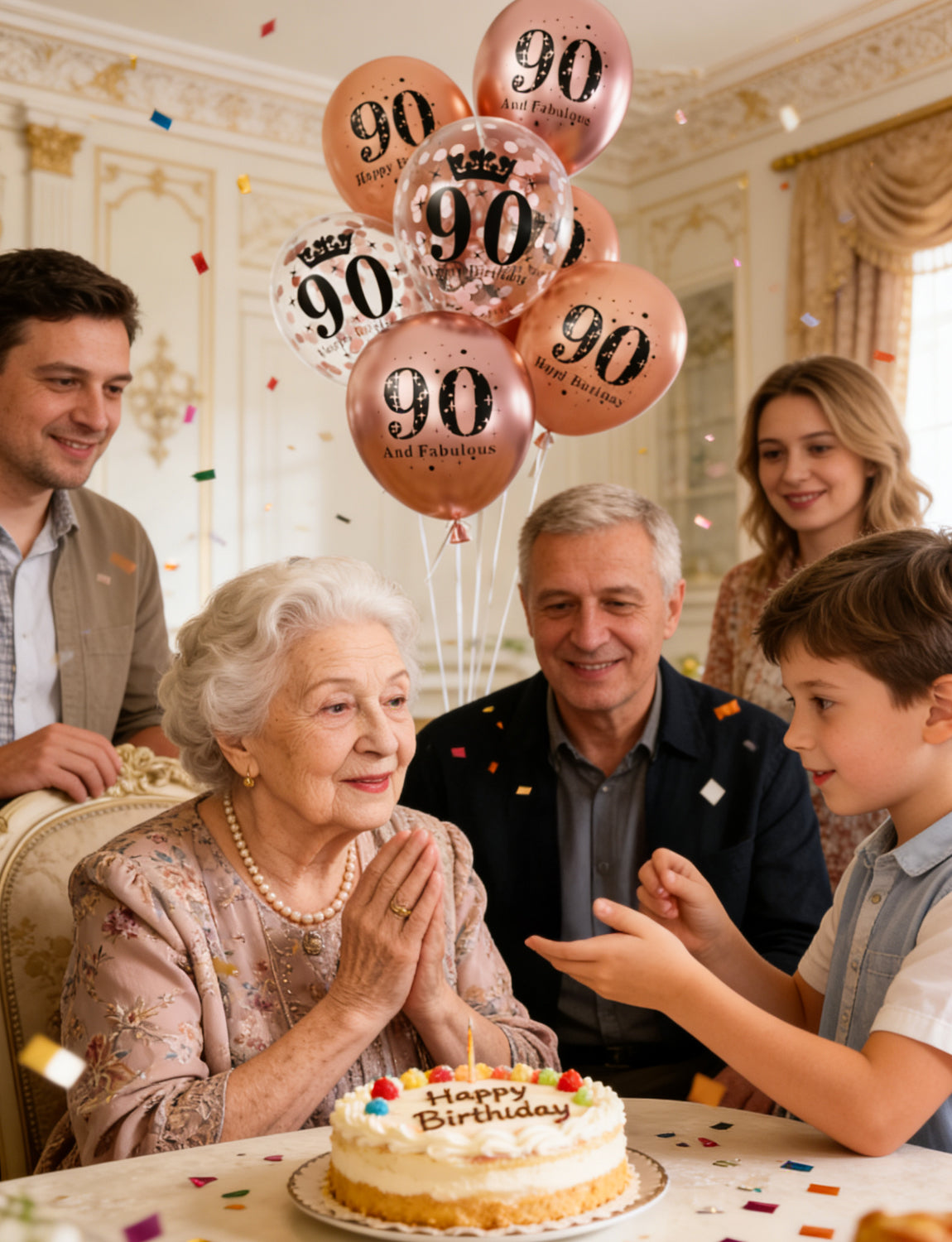 90th Birthday Balloons Decorations - 24 Pcs Birthday Balloons for Women, Metallic Rose Gold Balloon,and Pearl Rose Gold Confetti Balloon for 90 Years Old Hbd Party Decorations, 12 Inch