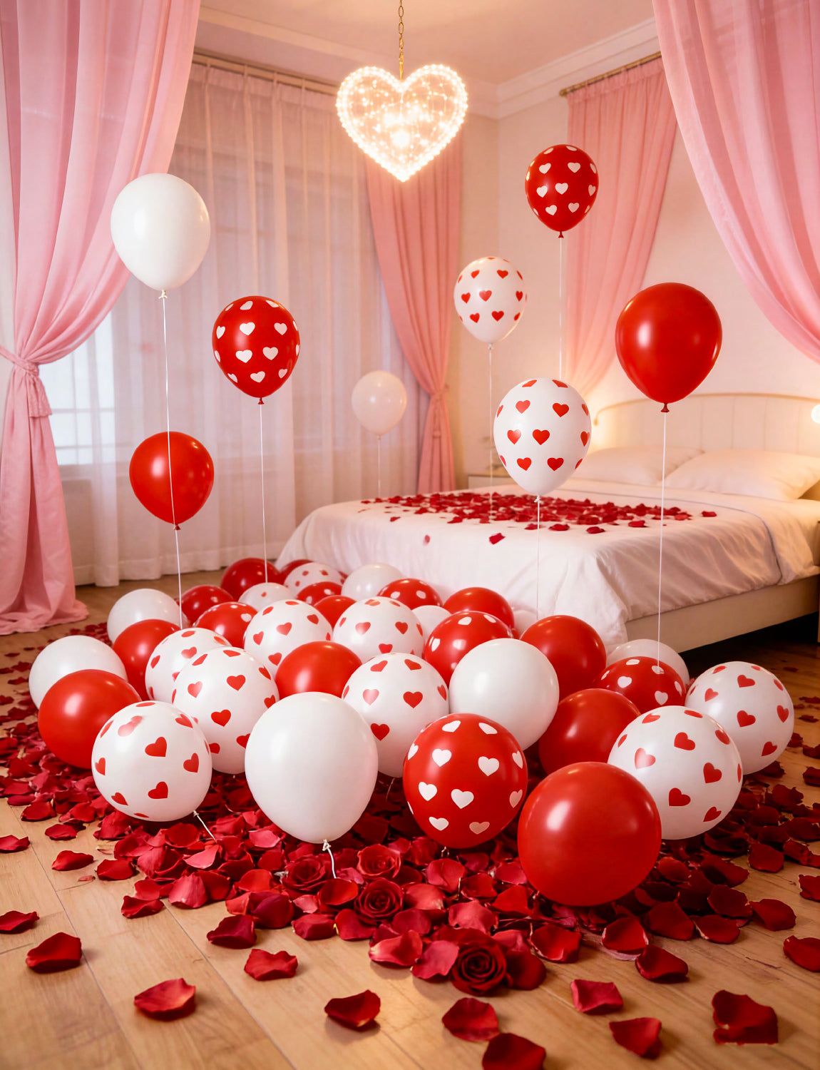 Happy Anniversary Decorations Set, Red Heart Balloons with Love Foil Balloons, Happy Anniversary Balloon Banner and Silk Rose Petals for Romantic Valentine's Day & Sweetest Day Supplies