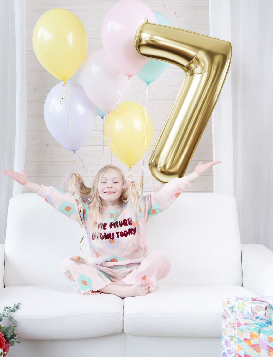 Adeyoo Light Gold Number 7 Balloon - 40" Giant Champagne Gold Number Balloons 0-9 Set, Self Inflating Digital 7 Balloon for Girls Boys Women Men Birthday Graduation Anniversary Party Decorations