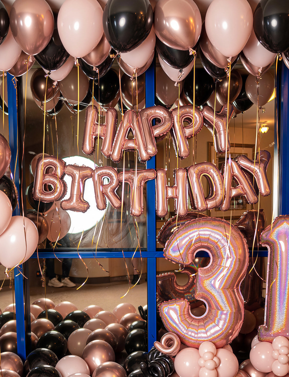 Adeyoo Happy Birthday Balloons Banner - 16 Inch Rose Gold Happy Birthday Foil Balloon Big Letter Balloons, Self Inflating Rose Gold Party Decorations for Women Girls Princess Boys Birth Party