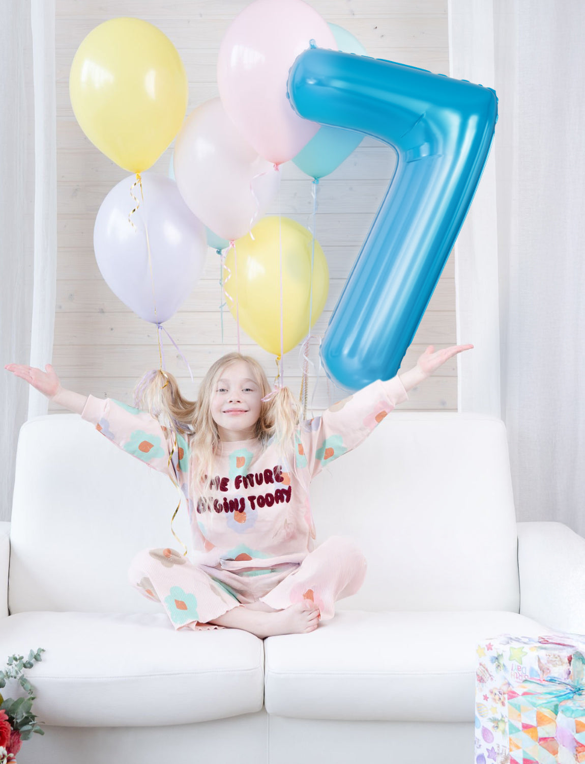 Adeyoo 40 Inch Blue Number 7 Balloon - 7th Birthday Balloons for Boys, Self Inflating Foil Number Balloons 0-9 for Men Birthday Anniversary Graduation Party Decorations, Photo Shoot Supplies