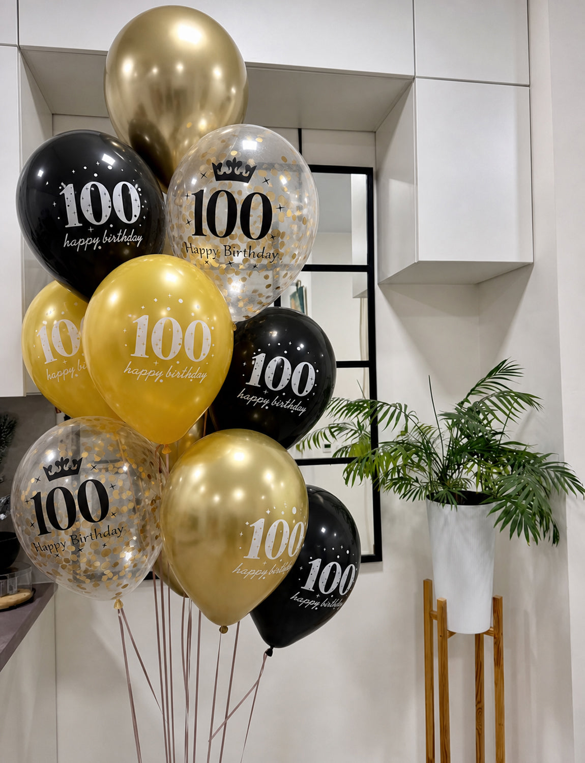 100th Birthday Balloons, 24 Pcs Black Gold Balloons for Men & Women 12 Inch Black and Gold Birthday Balloons, Gold Confetti Latex Balloons, 100th Birthday Decorations for Him & Her
