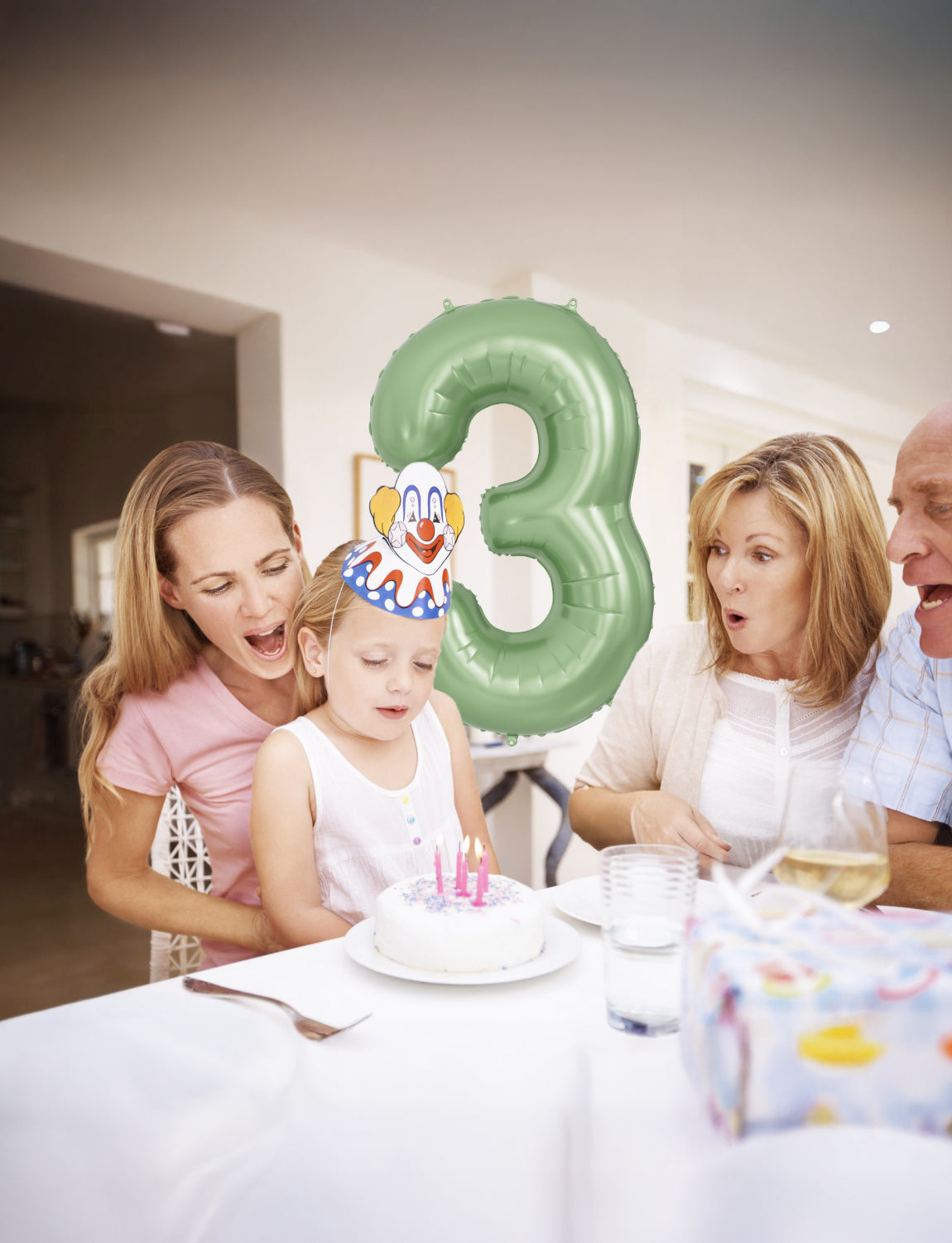 Adeyoo Green Number 3 Balloon - 40 Inch 3rd Birthday Balloon for Boys Girls, Sage Green Number Balloons 0-9, Self Inflating Foil Balloons for Women Men Birthday Jungle Anniversary Party Decorations