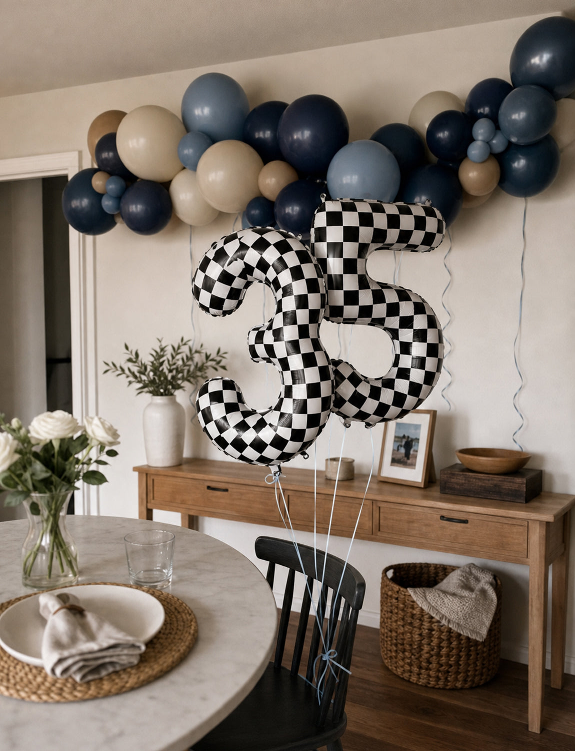 40 Inch Checkered Number 5 Balloon for Racing Birthday Decorations Large Number 5 Balloon, Black and White Foil Balloon for Birthday, Baby Shower, Race Car and Checkered Flag Party Decorations