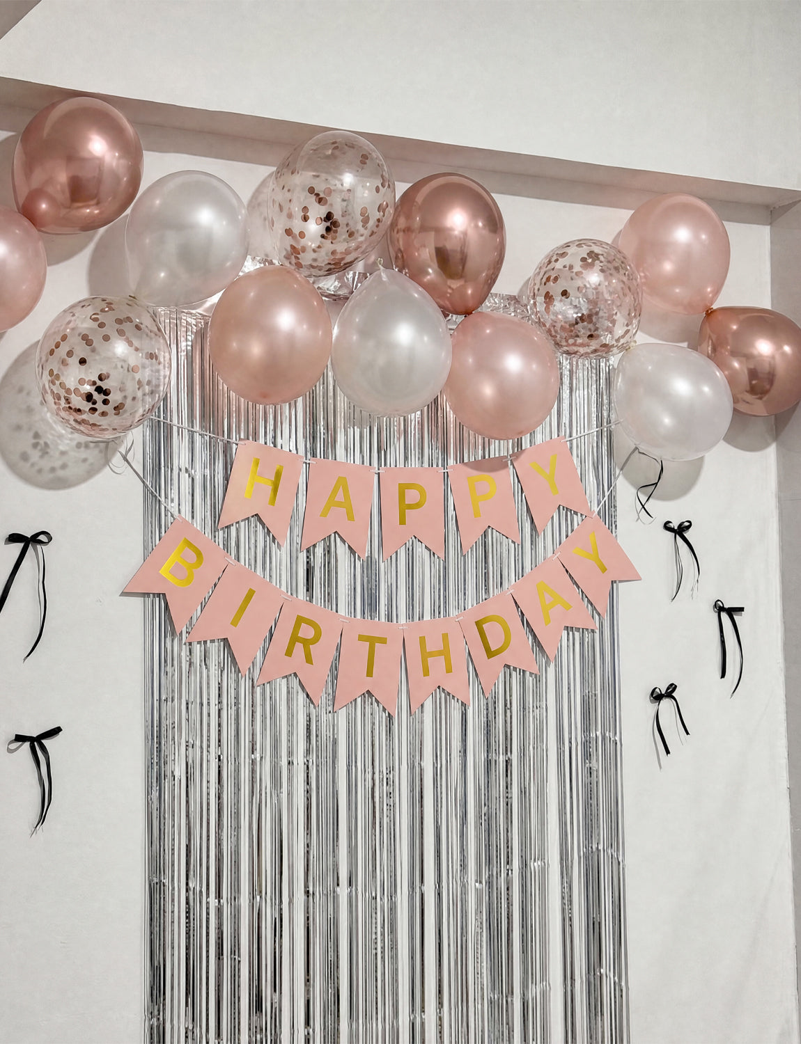 Rose Gold Birthday Decorations - Happy Birthday Banners with 12 Inch Rose Gold Latex Confetti Balloons Reusable Bunting Banner for Girls Women Pet Happy Birth Party Decorations
