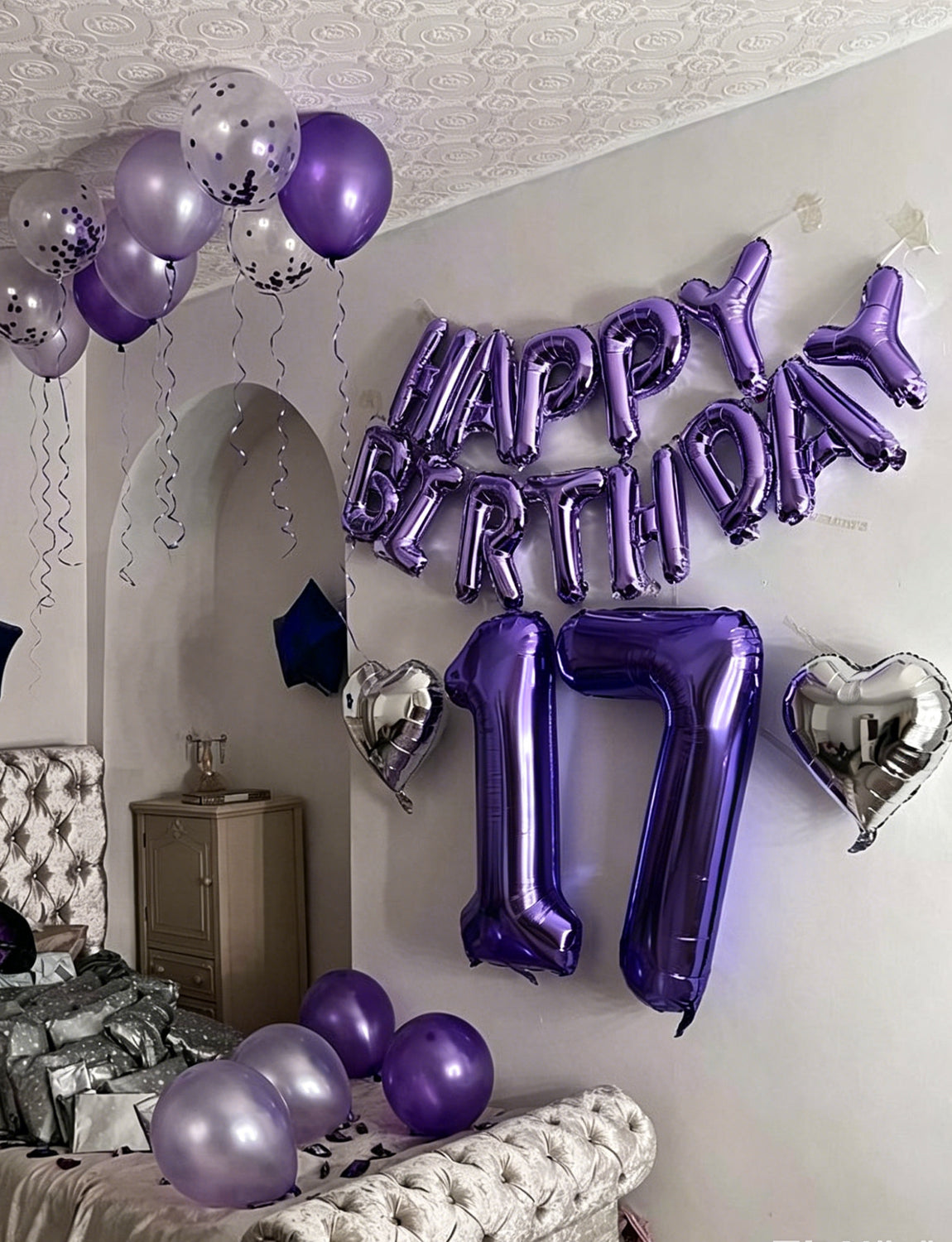 Dark Purple Happy Birthday Balloons Banner - 16 Inch Purple Birthday Foil Balloon Big Letter Balloons Self Inflating Hbd Sign Balloon for Women Men Birth Party Decorations