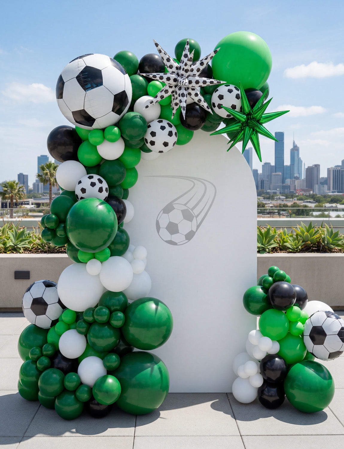 Football Balloon Garland Arch Kit, 115 Pcs Green Black White balloon Black and White Balloons, Football Print Star Foil Balloons, Football Birthday Decorations for Boys Soccer Sports Fan Party