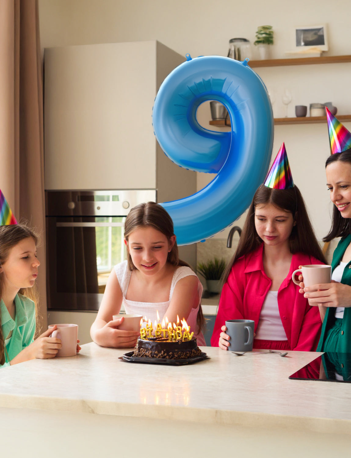 Adeyoo 40 Inch Blue Number 9 Balloon - 9th Birthday Balloons for Boys, Self Inflating Foil Number Balloons 0-9 for Men Birthday Anniversary Graduation Party Decorations, Photo Shoot Supplies