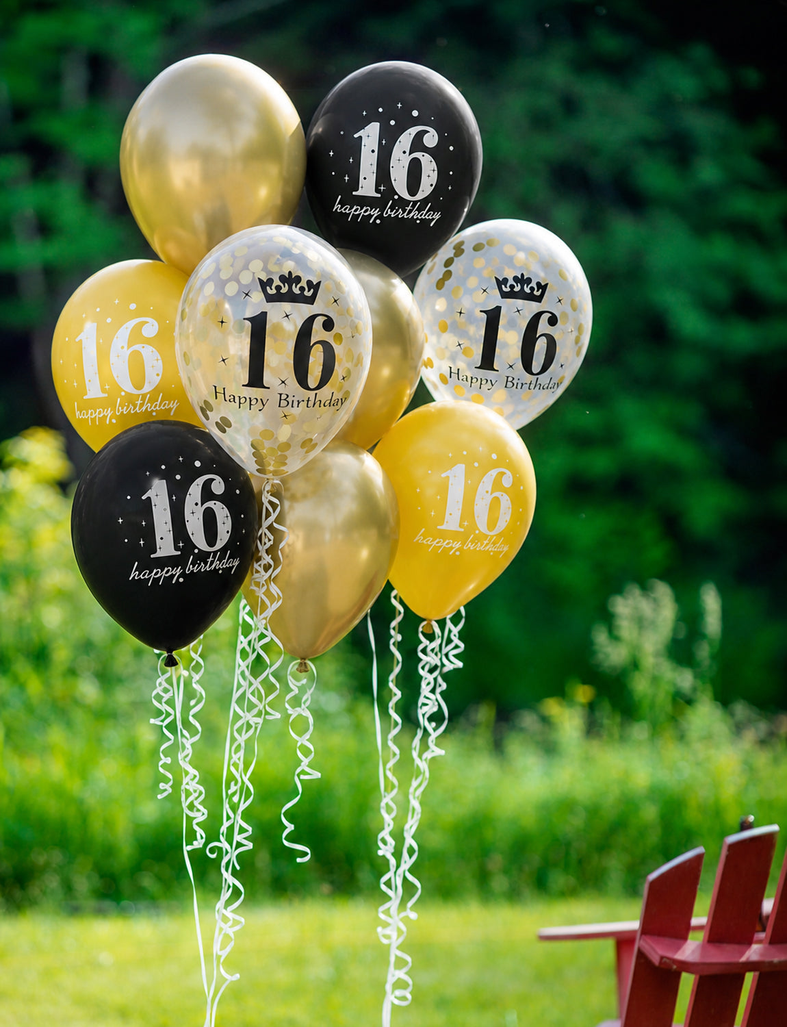 16th Birthday Balloons, 24 Pcs Black and Gold Balloons for Men Women 12Inch Black and Gold Balloons with Confetti balloons, Black and Gold 16th Birthday Decorations for Him & Her
