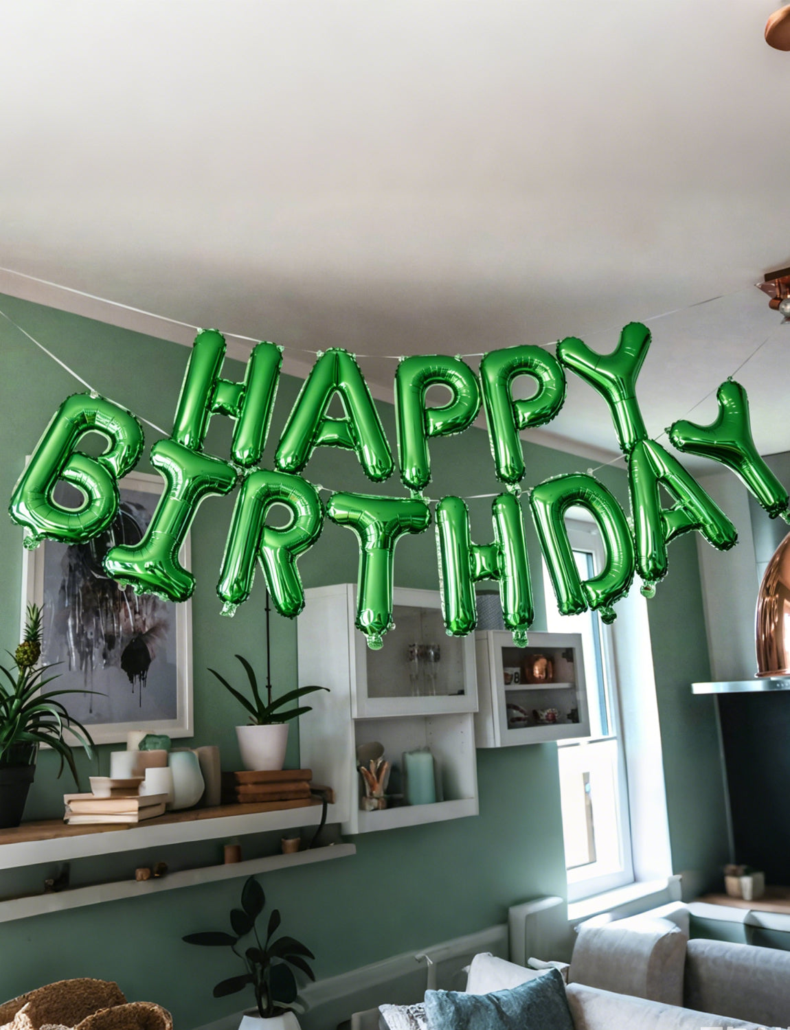 Green Happy Birthday Balloons Banner - 16 Inch Green Birthday Foil Balloon Big Letter Balloons Self Inflating Hbd Sign Balloon for Women Men Birth Party Decorations