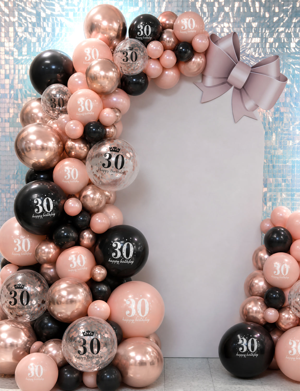 30th Birthday Balloons, Rose Gold and Black Balloons for Party Decor 24 Pcs 12 Inch Happy Birthday Balloons, Metallic and Pearl Rose Gold Balloons with Confetti, 30th Birthday Party Decorations
