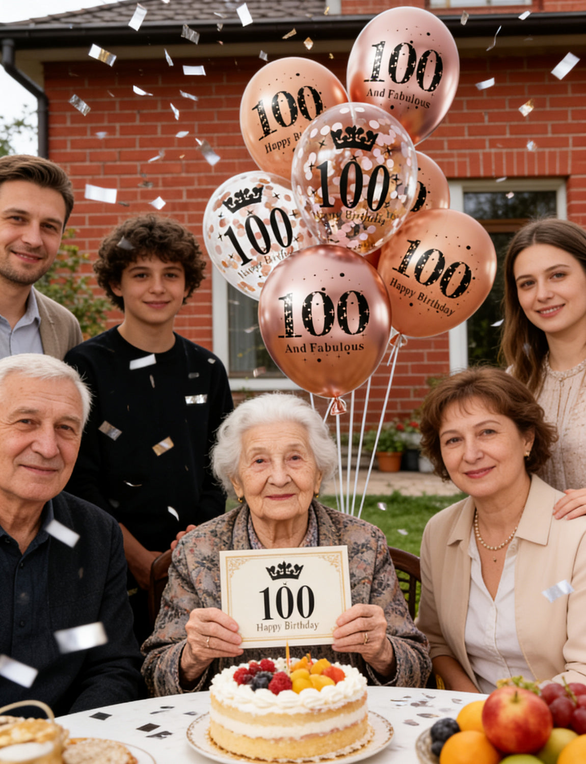 Adeyoo Rose Gold Birthday Balloons Decorations - 24 Pcs 100th Birthday Balloons for Women, Pearl Metallic Rose Gold Balloon, Glitter Confetti Balloon for 100 Years Old Hbd Anniversary Party Decoration