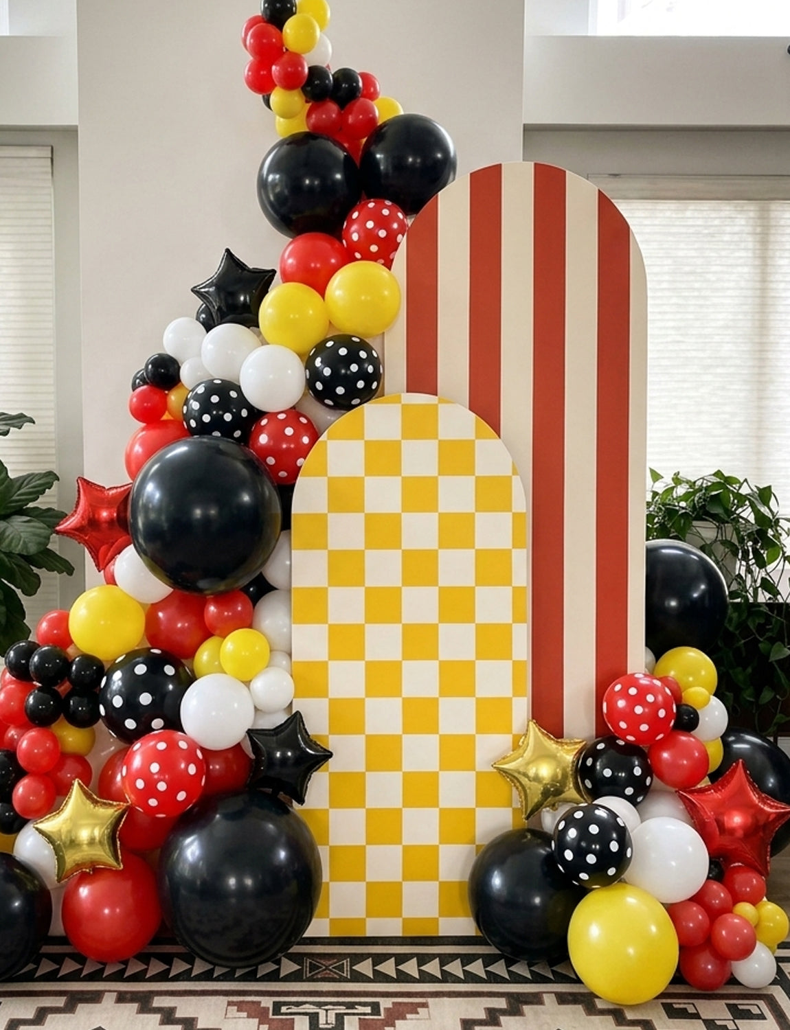 Red Black Yellow Balloon Garland Arch Kit for Birthday Party Decor 144 Pcs Different Size Latex Balloons, Polka Dots and star foil Balloon for Cartoon Mouse Theme Baby Shower Anniversary Party