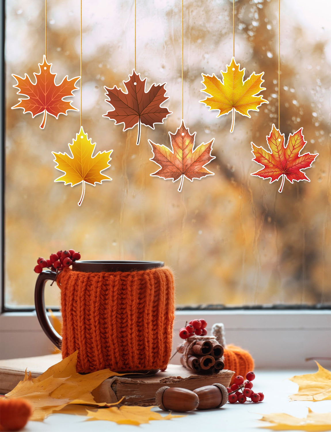 Fall Thanksgiving Hanging Decorations, Maple Leaf Ceiling Hanging Decor | 8 Pcs Hanging Fall Leaves with String, Rustic Autumn Leaves Decor for Home, Classroom, Office, Harvest Party Decorations
