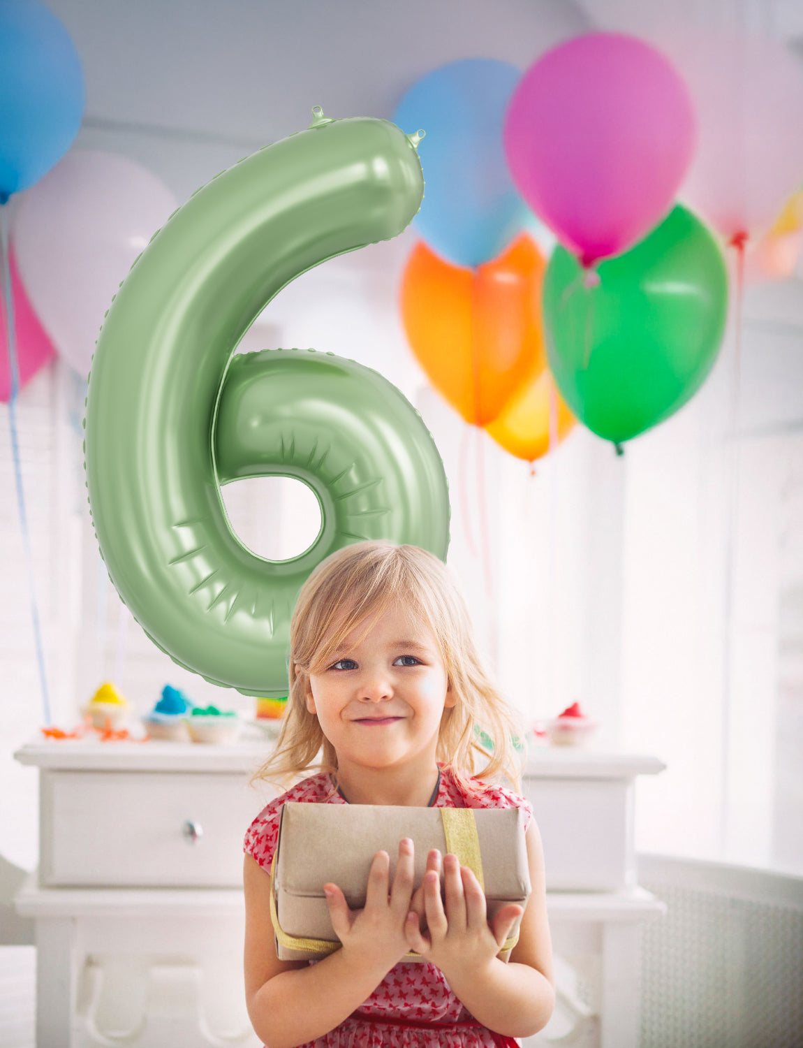 Adeyoo 40 Inch Large Number 6 Balloon - Sage Green Digital 6 Helium Balloon, Self Inflating Olive Green Foil Number Balloons 0-9 Set for Girls Boys 6th Birthday Safari Anniversary Party Decorations