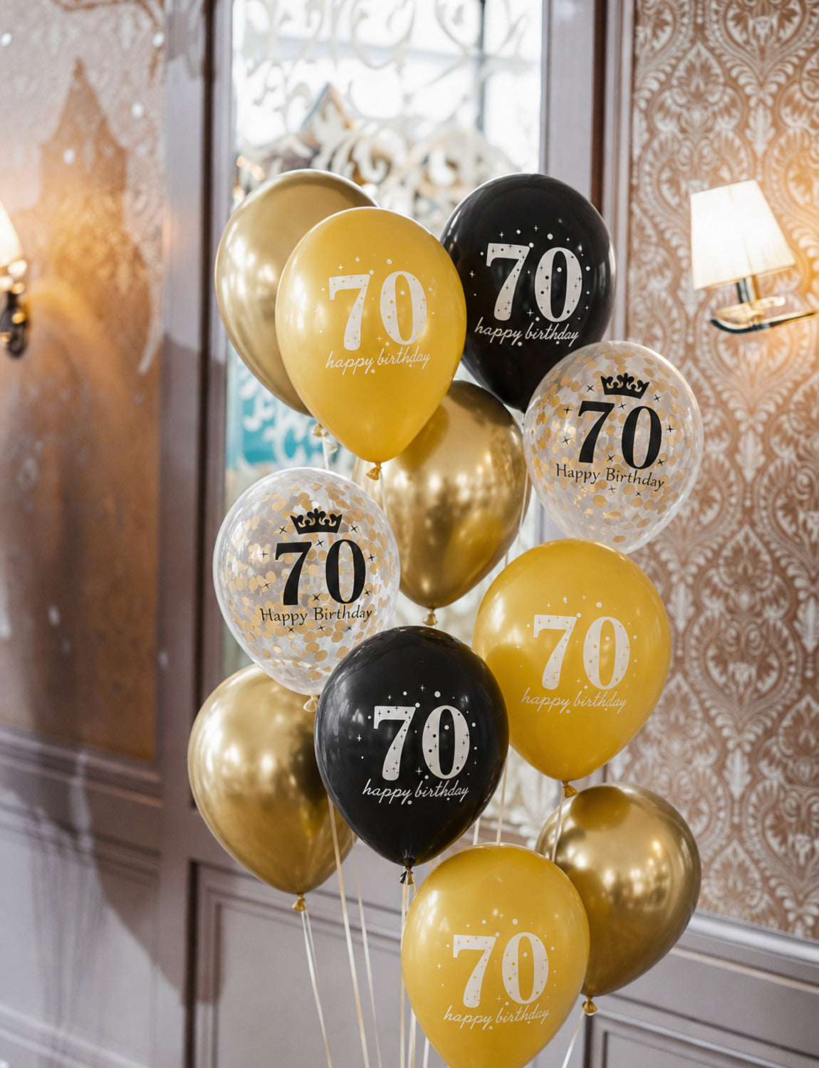 70th Birthday Balloons, 24 Pcs Black Gold Balloons for Men & Women 12 Inch Black and Gold Birthday Balloons, Gold Confetti Latex Balloons, 70th Birthday Decorations for Him & Her