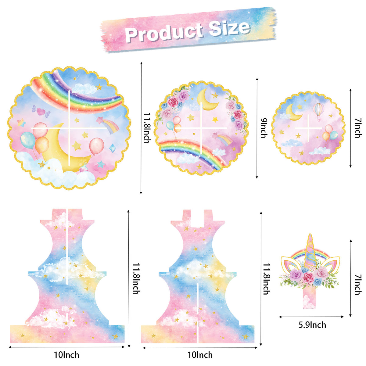 3 Tier Rainbow Cupcake Stand, Pastel Cake Stand for Rainbow Decor Pink Blue Cardboard Cupcake Holder for Dessert Table Display, Rainbow Birthday Decorations for Girls' Magical Floral Party