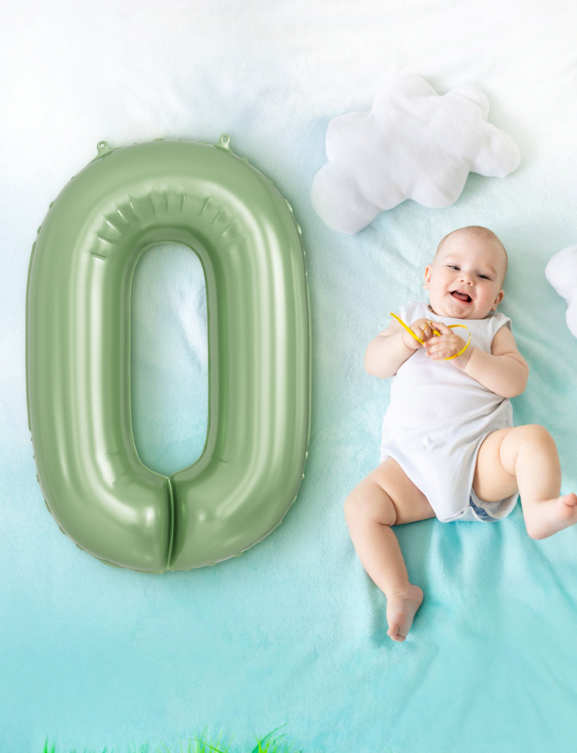 Adeyoo Sage Green Number 0 Balloon - 40 Inch Large Self Inflating Foil Digital 0 Balloon, Green Number Balloons 0-9 for Boys Girls Women Men Birthday Anniversary Jungle Safari Party Decorations