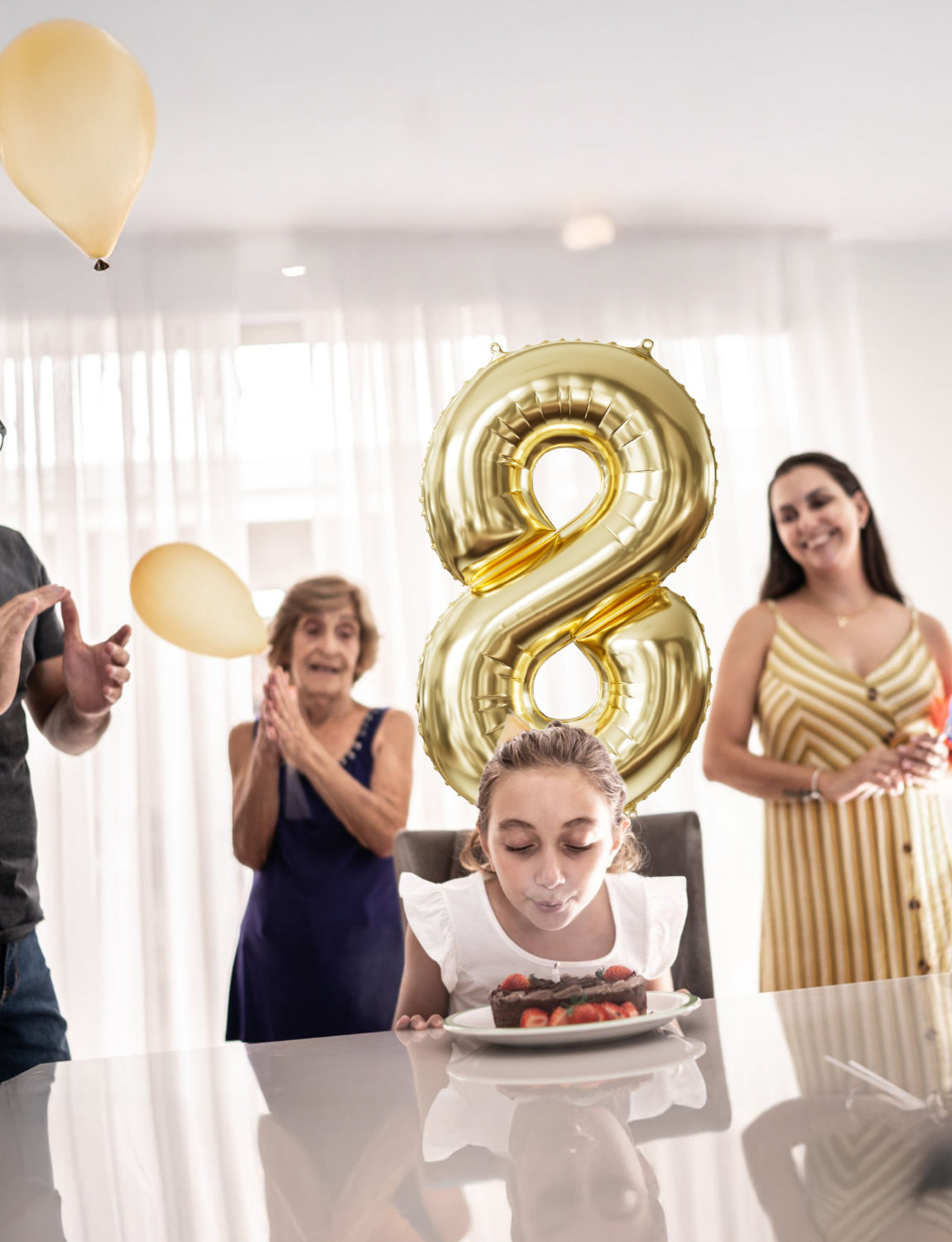 Adeyoo Light Gold Number 8 Balloon - 40" Large Champagne Gold Foil Digital 8 Balloons for Boys Girls, Self Inflating Number Balloons 0-9 Set for Women Men Birthday Anniversary Party Decorations