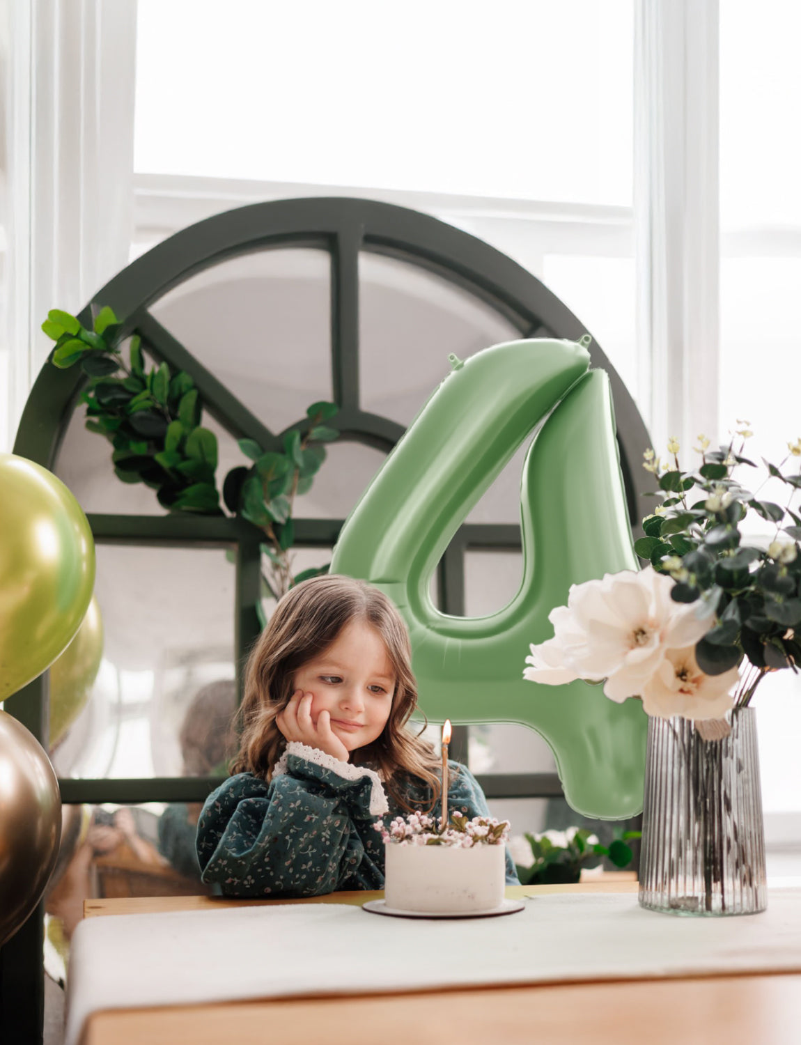Adeyoo Number 4 Balloon Sage Green - 40Inch Number Balloons 0-9 Set, Large Self Inflating Digital 4 Helium Balloon for Birthday Baby Shower Jungle Safari Anniversary Party Decorations