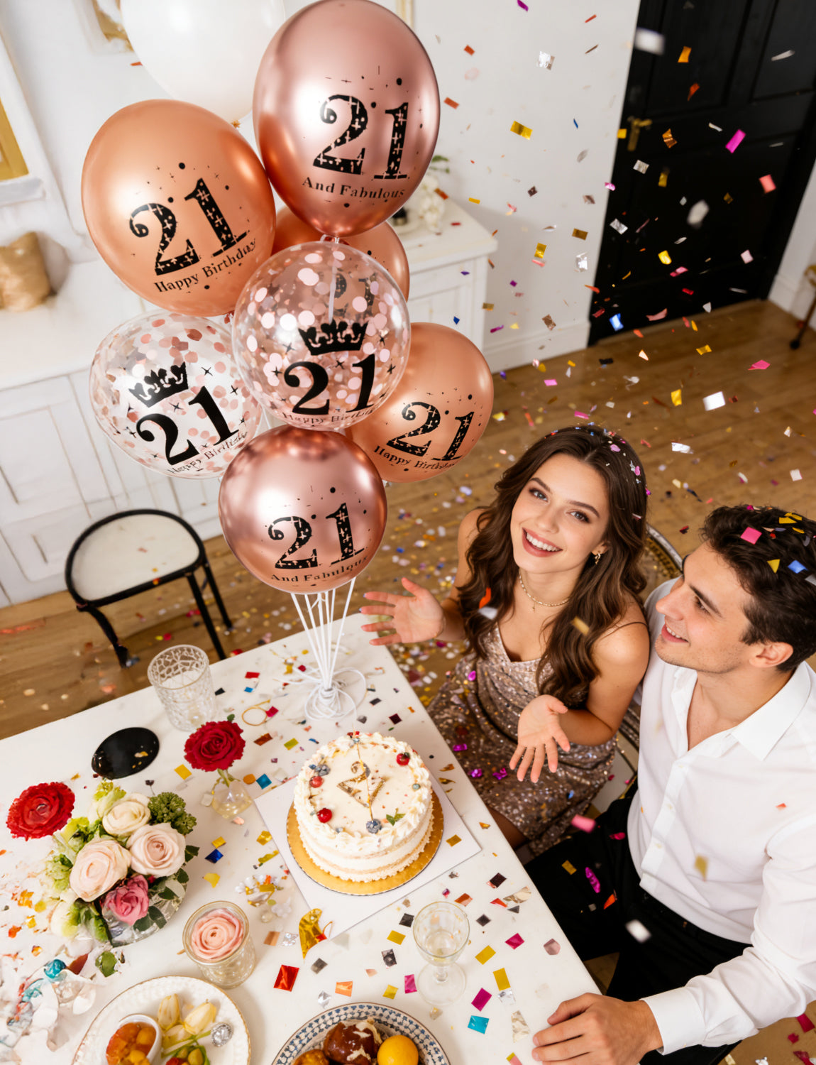 Adeyoo 24Pcs 21st Birthday Balloons for Her - 12Inch Rose Gold 21st Birthday Decorations, Fabulous Rose Gold Latex Confetti Balloons for Girls Women Happy 21 Birth Theme Party Decorations