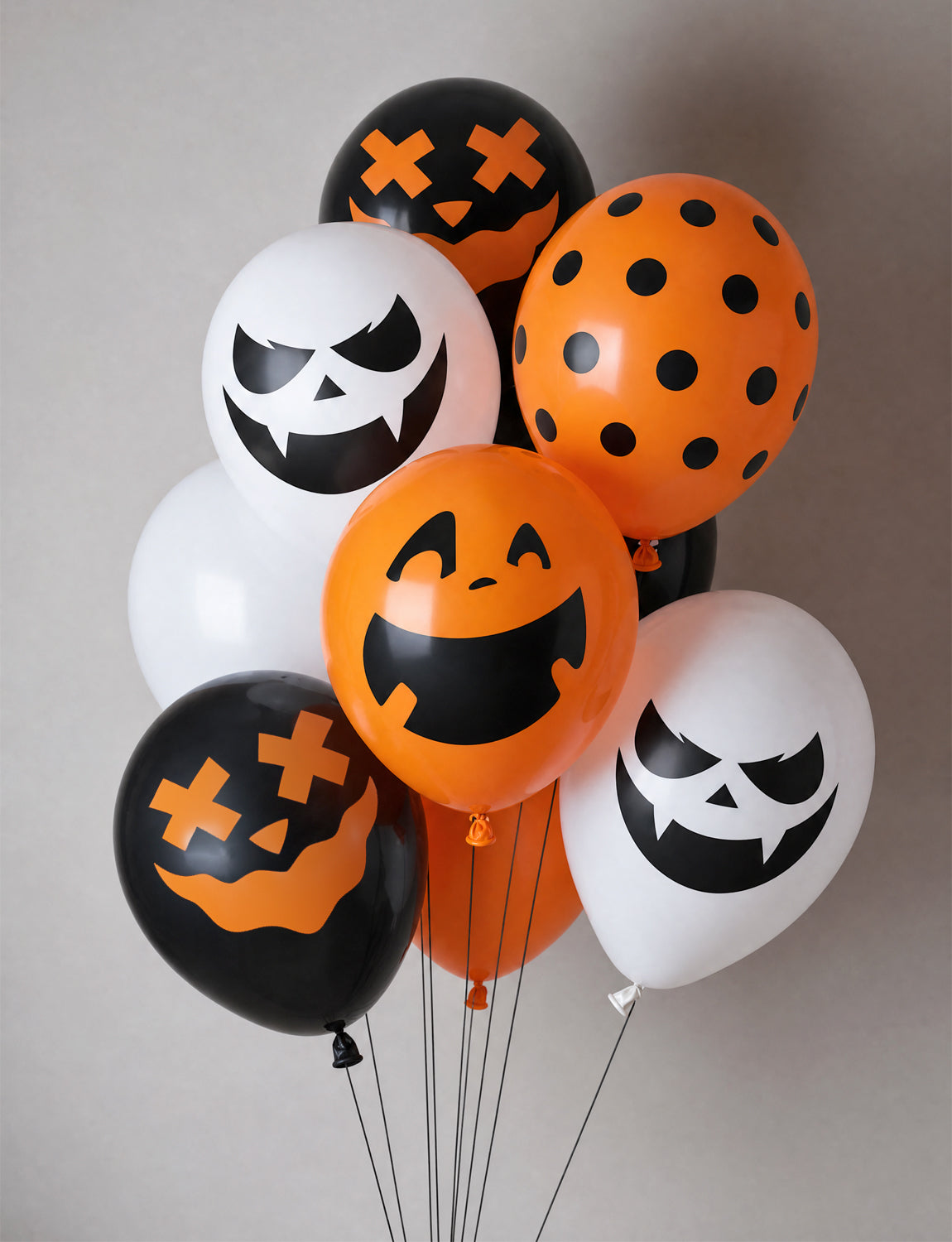 Halloween Party Balloons, 50 Pcs 12 Inch Orange Black White Balloons 5 Styles Halloween Printed Balloons, Ghost, Pumpkin and Skull Balloons, Spooky Latex Balloons for Birthday Party Decorations