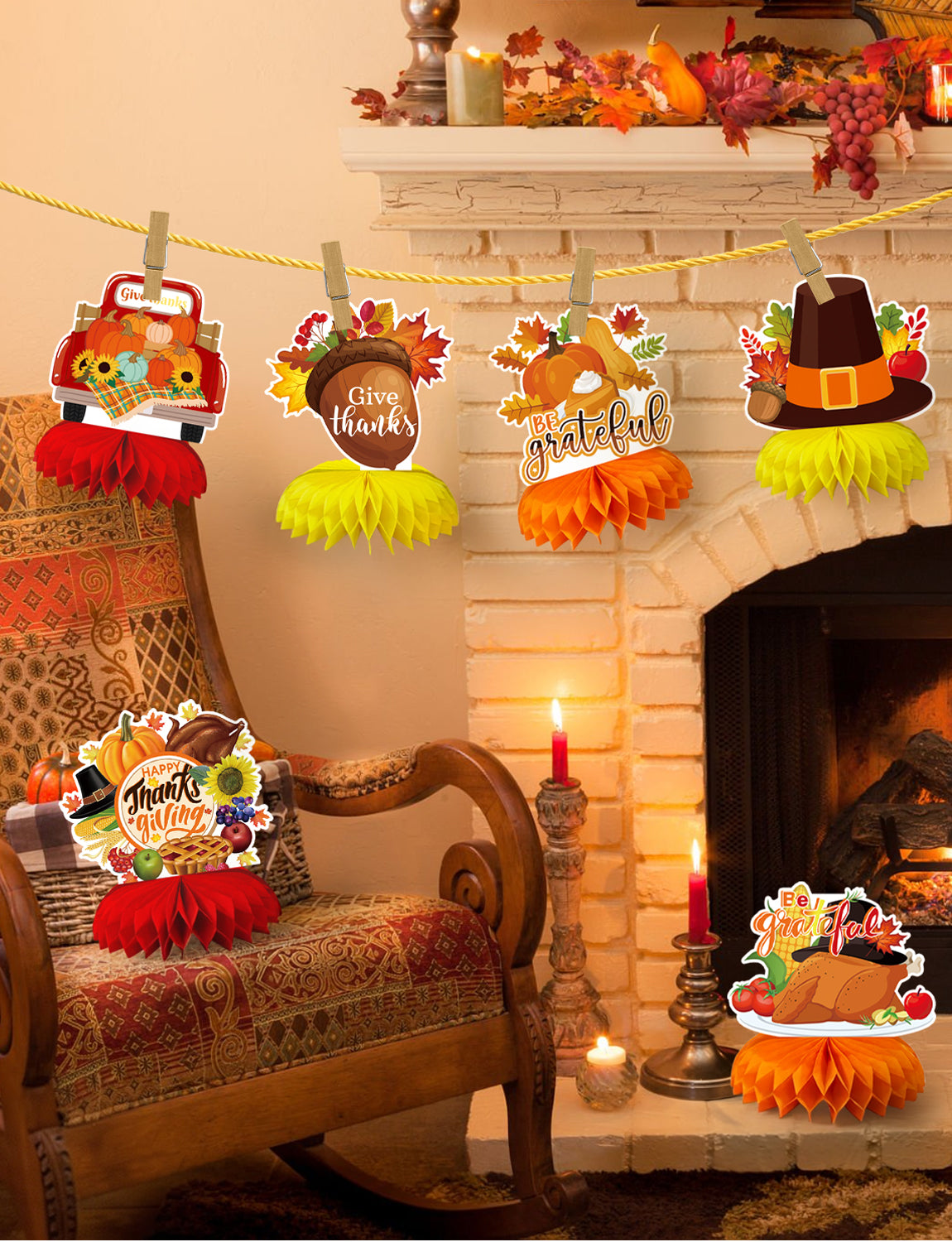 Thanksgiving Table Decorations, Fall Harvest Honeycomb Centerpieces | 9 Pcs Fall Table Decorations with Turkey and Pumpkin, Thanksgiving Centerpieces for Dinner Table, Home & Office Decorations