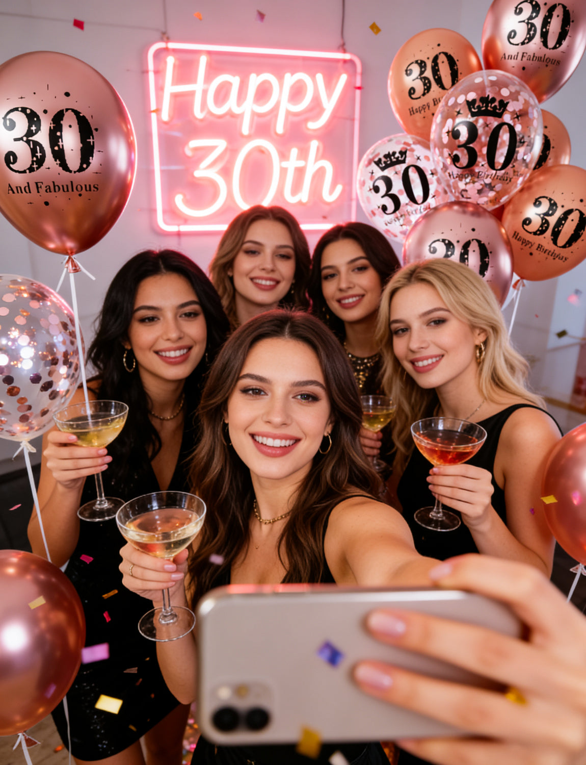 Adeyoo 24Pcs Rose Gold 30th Birthday Balloons - 12Inch Rose Gold Latex Confetti Balloons, Fabulous Happy 30th Birthday Decorations for Women Anniversary Celebration
