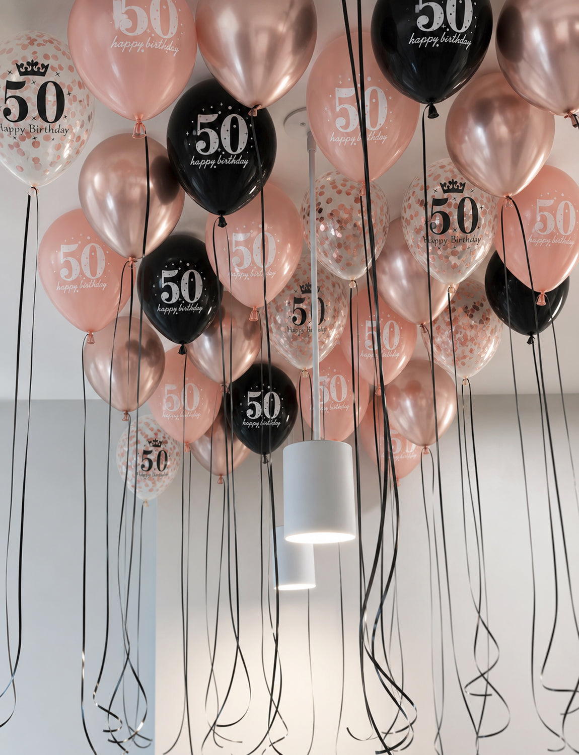 50th Birthday Balloons, Rose Gold and Black Balloons for Party Decor 24 Pcs 12 Inch Happy Birthday Balloons, Metallic and Pearl Rose Gold Balloons with Confetti, 50th Birthday Party Decorations