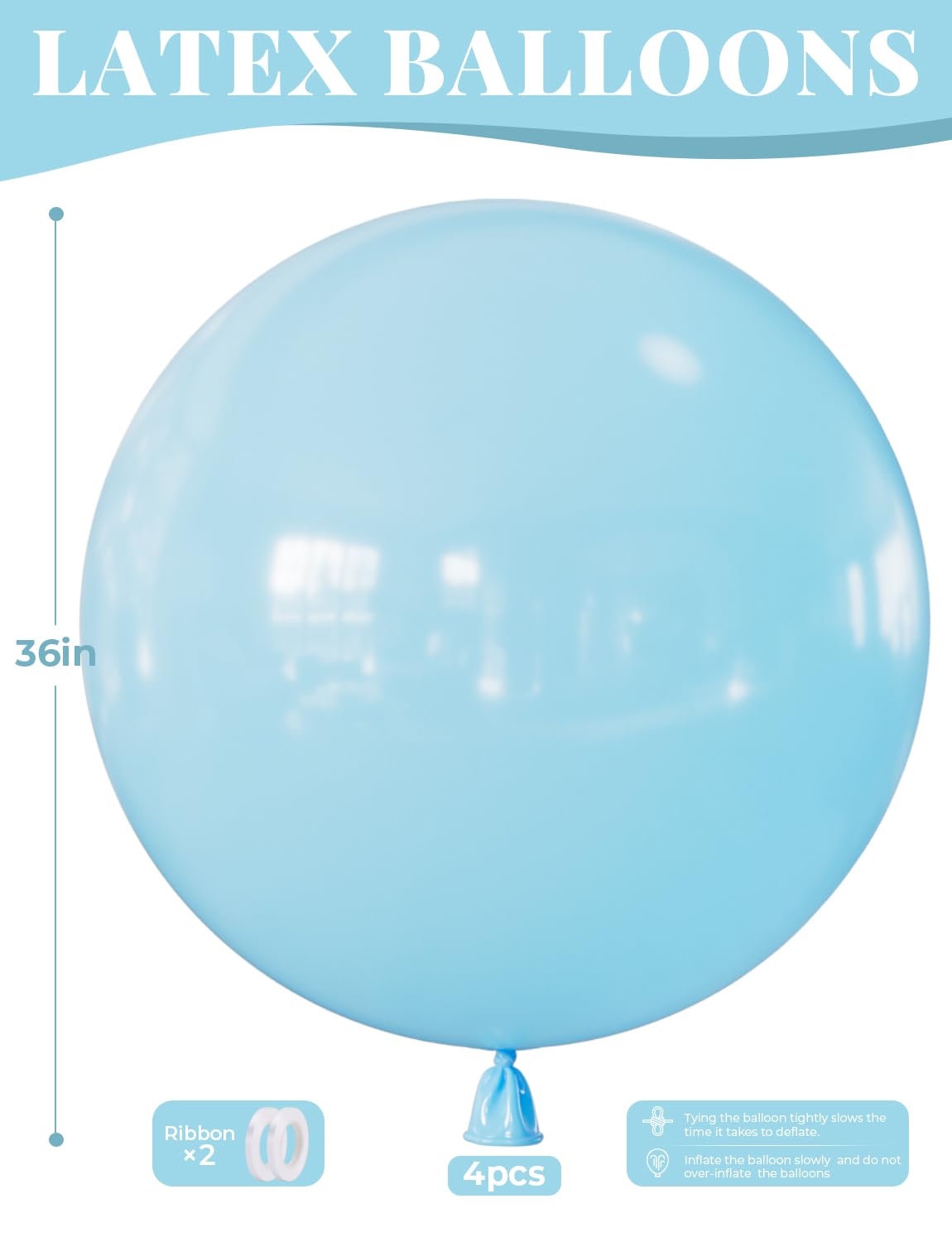 Adeyoo Baby Blue Balloons 36 Inch - Giant Large Blue Balloons Jumbo Latex Balloon Extra Large Round Balloon for Baby Shower Gender Reveal Birthday Wedding Party Decorations (4Pcs), Photo Shoot