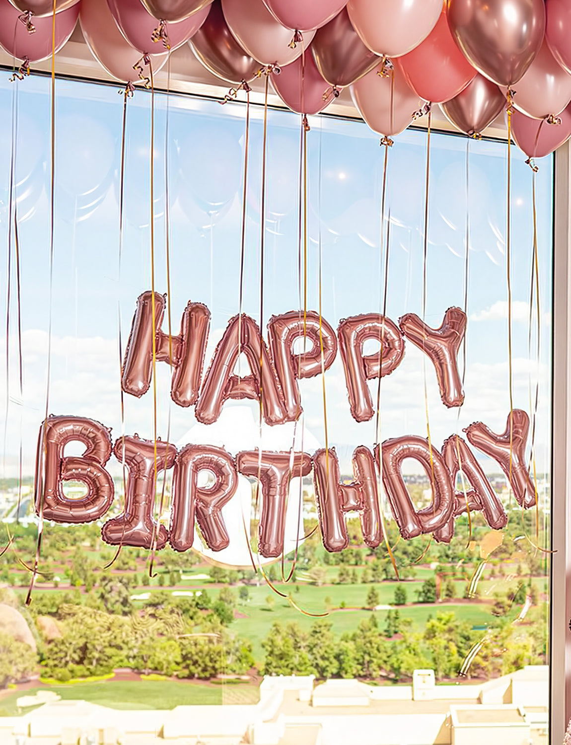 Adeyoo Happy Birthday Balloons Banner - 16 Inch Rose Gold Happy Birthday Foil Balloon Big Letter Balloons, Self Inflating Rose Gold Party Decorations for Women Girls Princess Boys Birth Party