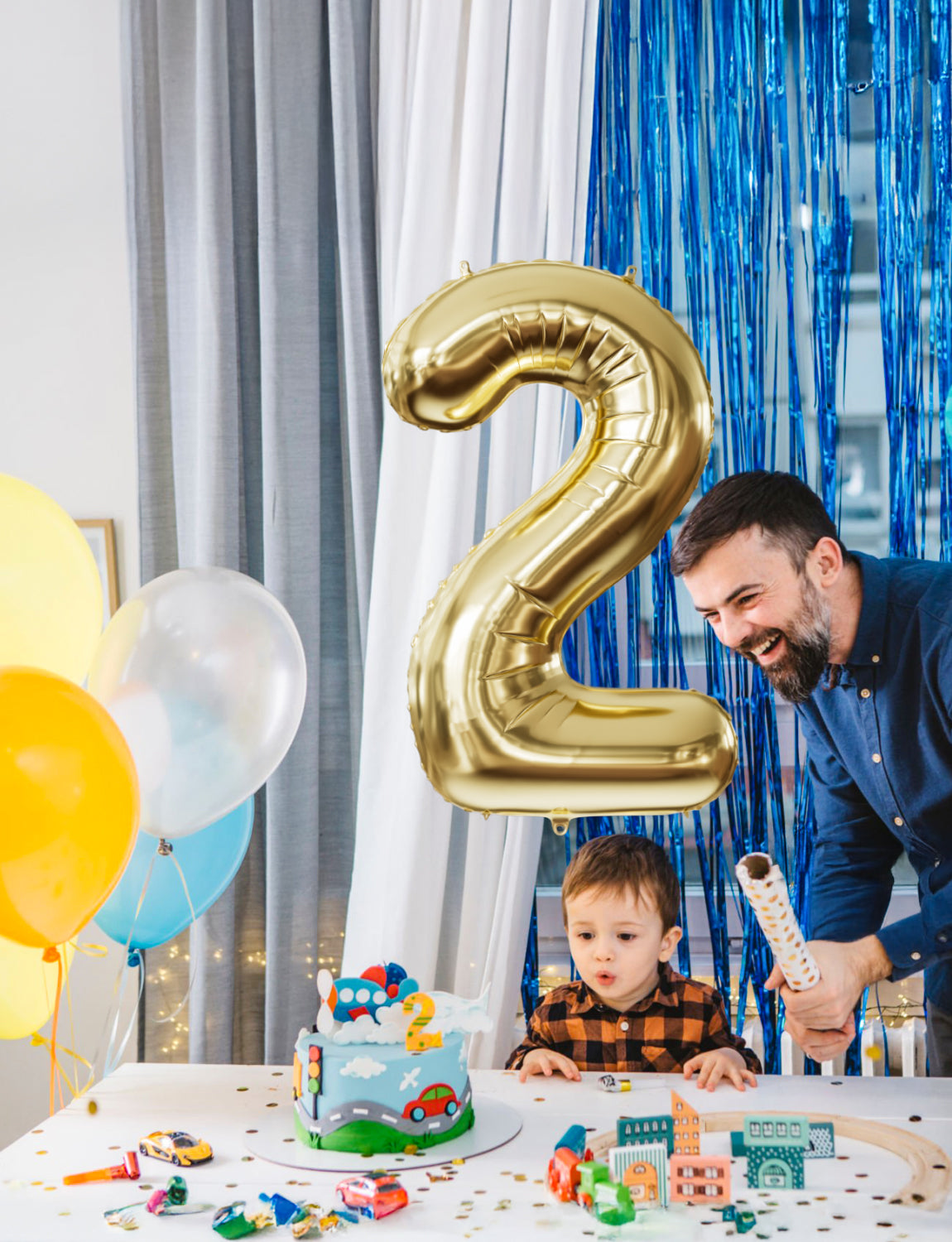 Adeyoo Champagne Gold Number 2 Balloon - 40 Inch Large Self Inflating Foil Digital 2 Balloon, Light Gold Number Balloons 0-9 for Boys Girls Women Men Birthday Anniversary Graduation Party Decorations