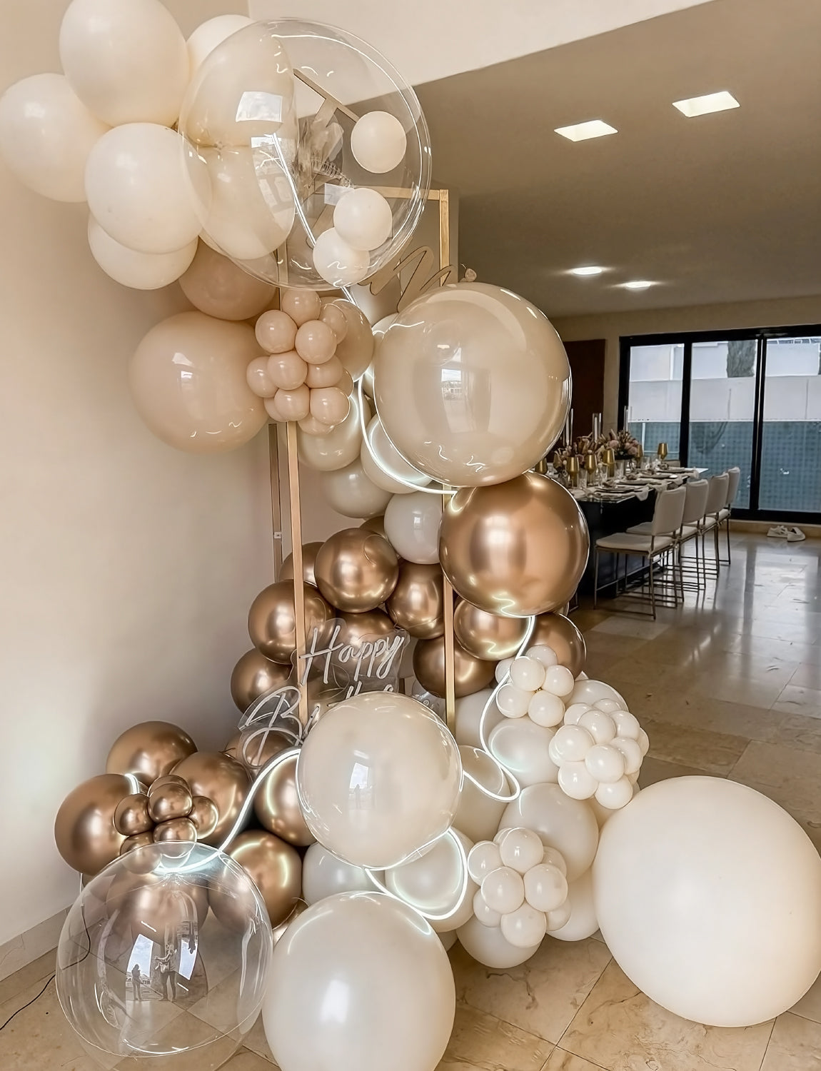 Beige Champagne Gold Balloon Arch Kit Garland - 148 White and Gold Balloon Arch with Metallic Champagne Clear Latex Balloons, Neutral Balloons for Boho Wedding Birthday Baby Shower Party Decorations