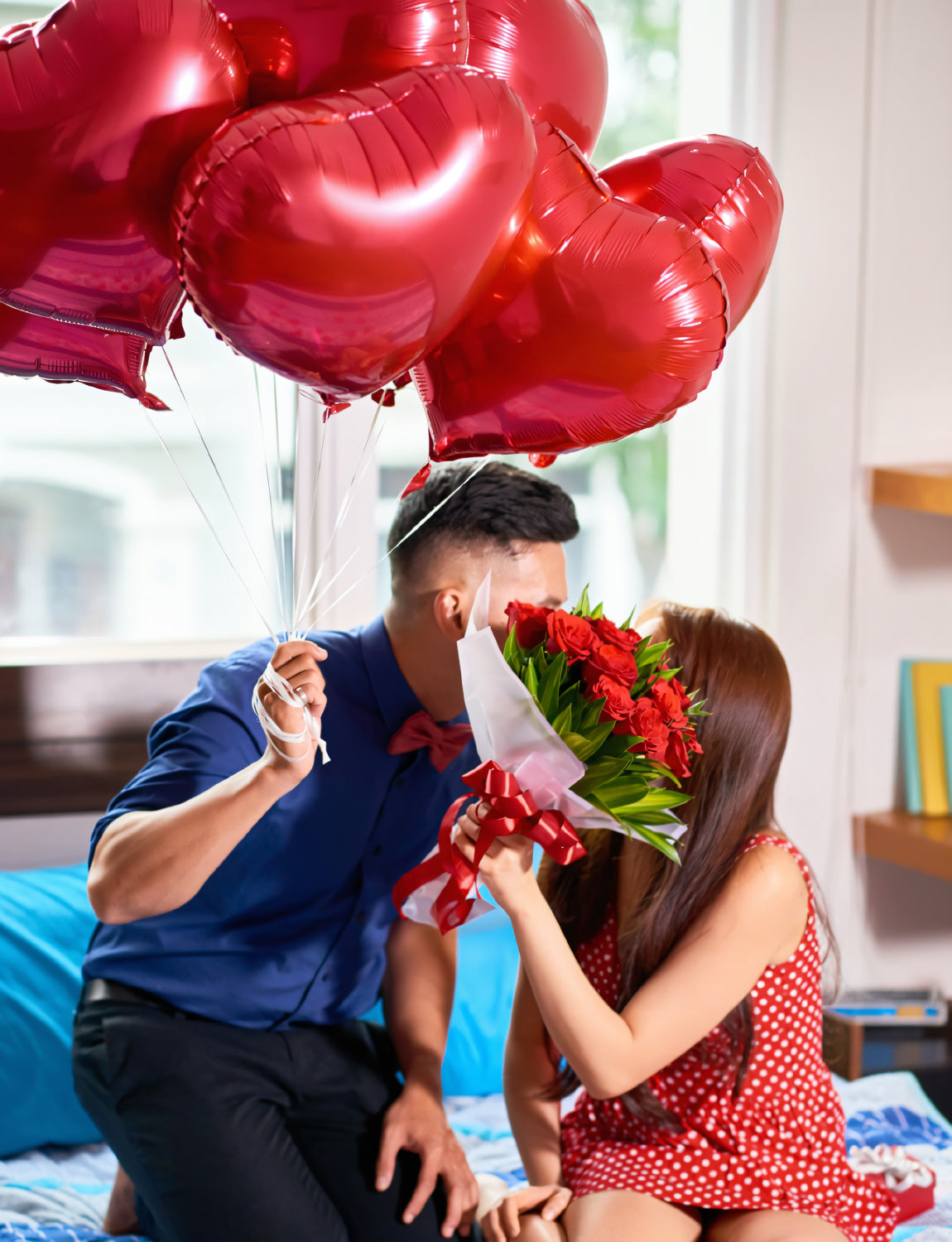 Adeyoo Gold I Love You Balloons Decorations - Red Heart Foil Balloons with Rose Petals, 18 Inch Valentines Balloon for Romantic Valentines Wedding Anniversary Proposal Engagement Party Decorations