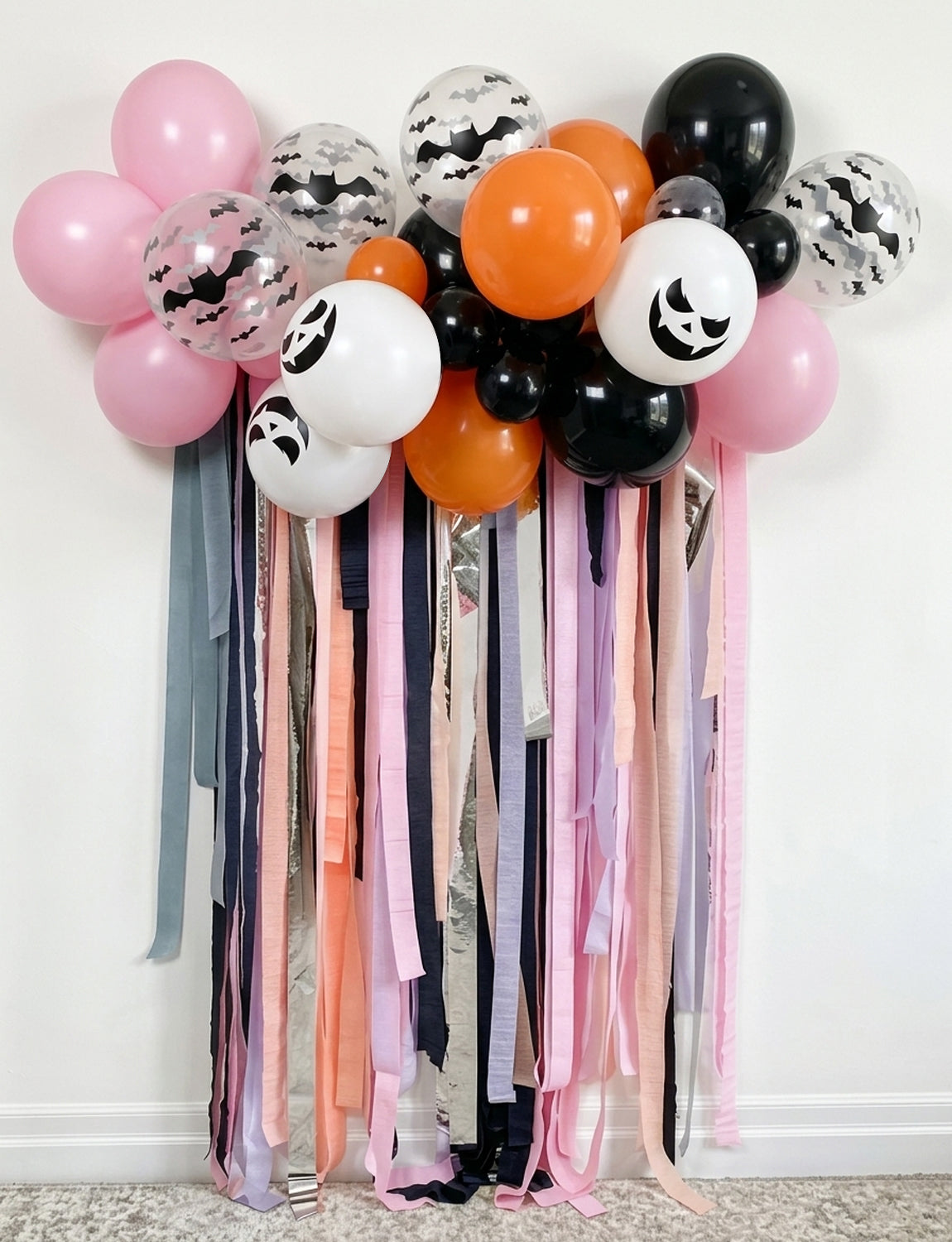 Halloween Balloons, Pink Orange Black Balloons for Halloween Decor 50 Pcs 12 Inch Halloween Latex Balloons, Bat Ghost Print Balloons for Girls Halloween Spooky One Scary Party Decorations
