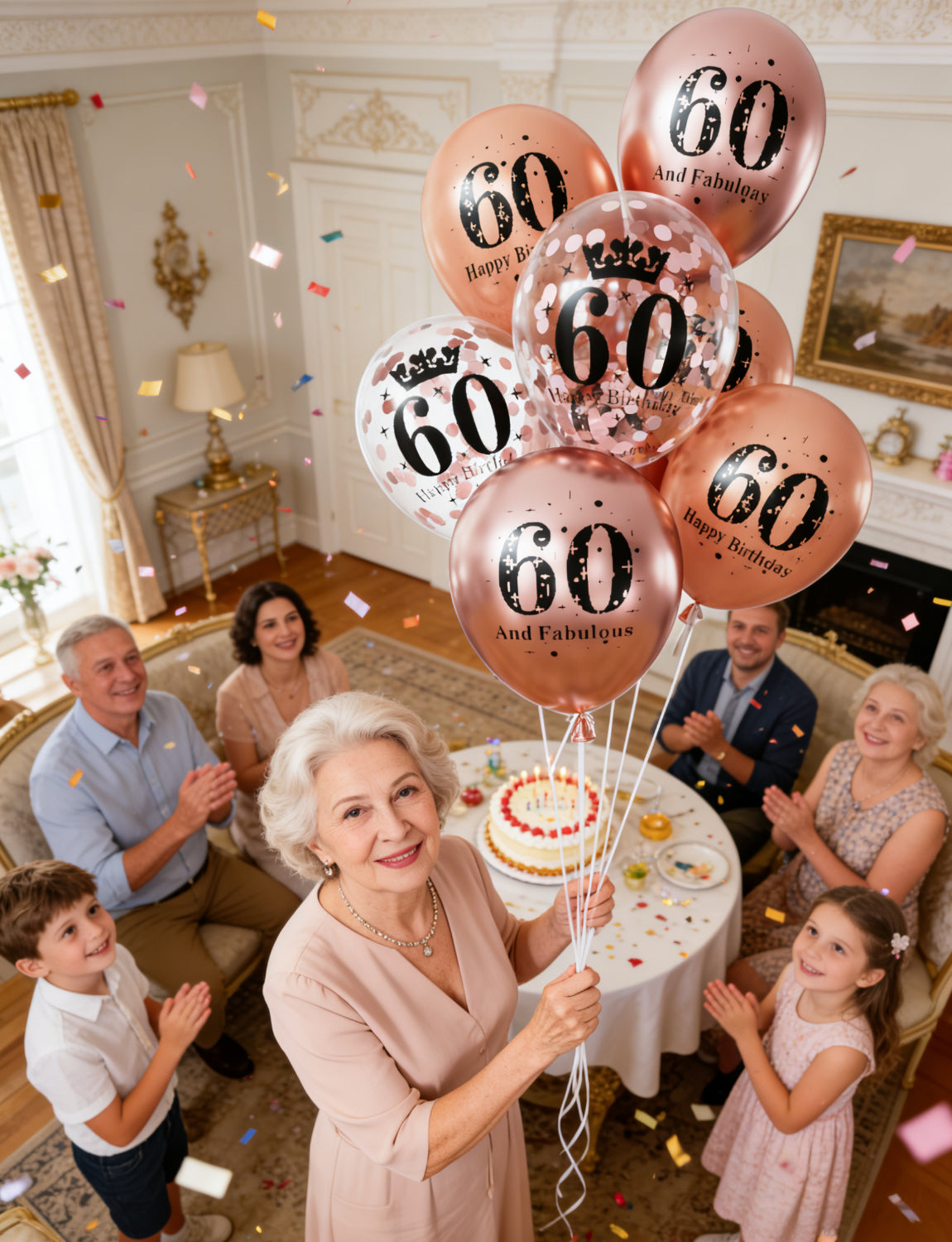 Adeyoo 24Pcs 60th Birthday Balloons Decorations for Women - 12Inch Fabulous Rose Gold Latex Confetti Balloons, Happy 60th Birthday Decorations for Women, Anniversary Celebration Party Supplies