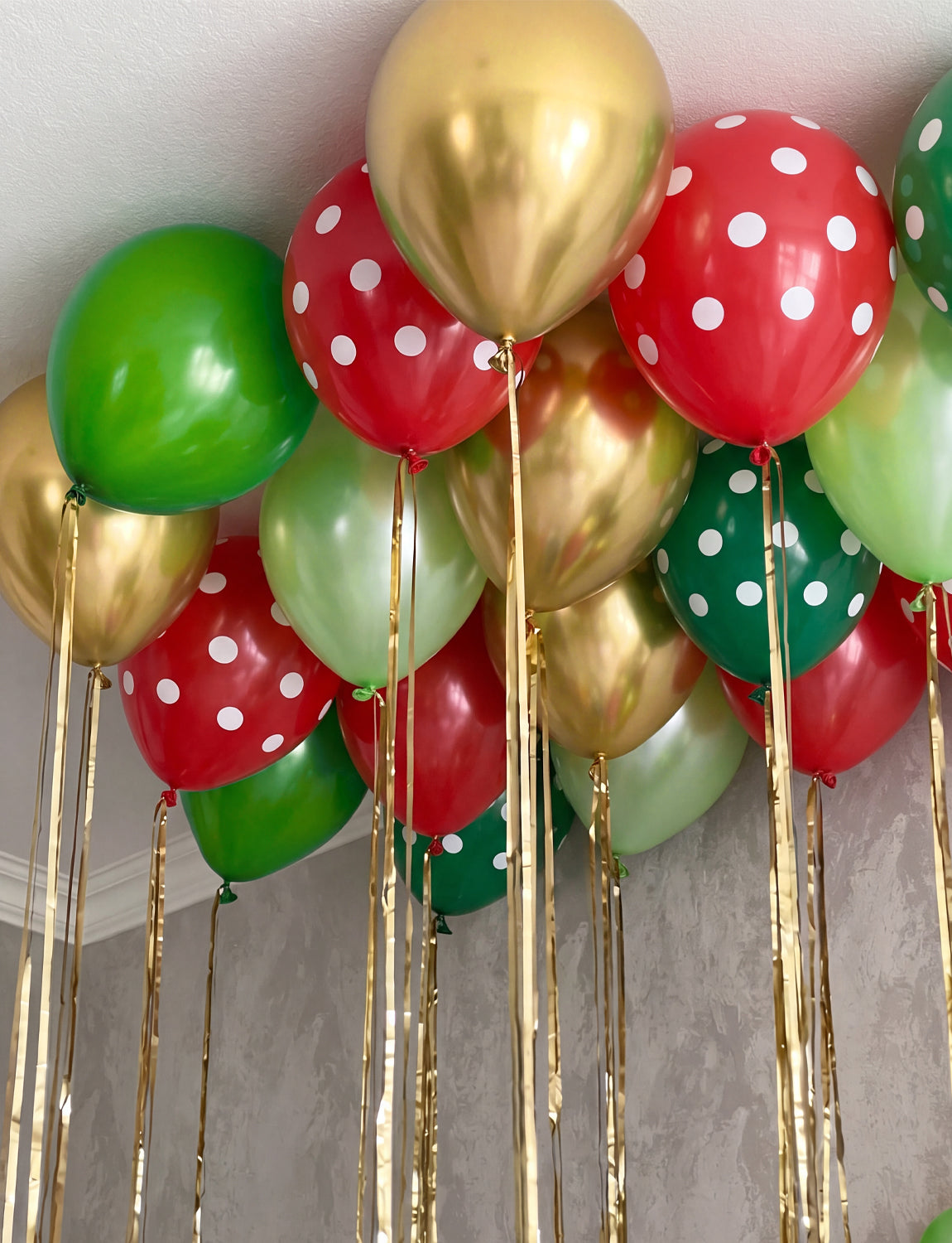 Christmas Balloons - Red Green Gold Polka Dot Balloons for Christmas 50 Pcs 12 Inch Christmas Balloons, Red Green Gold Balloons with Polka Dot Balloon for Xmas Christmas Party Decorations