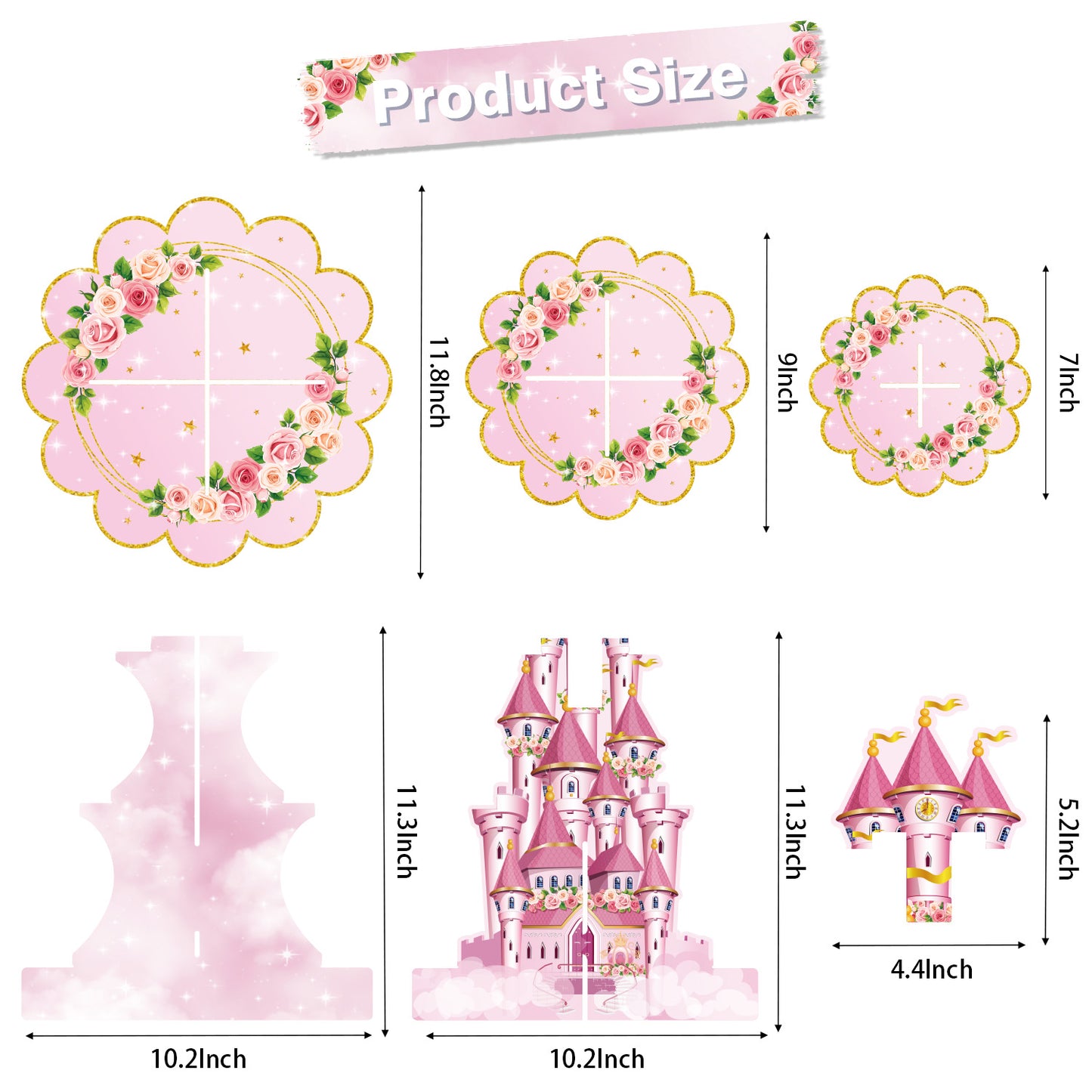 3 Tier Princess Cupcake Stand Floral Castle Cupcake Holder for Girls Pink Cardboard Cupcake Stand for Dessert Table Display, Princess Decor for Birthday Baby Shower Fairy Party Decorations