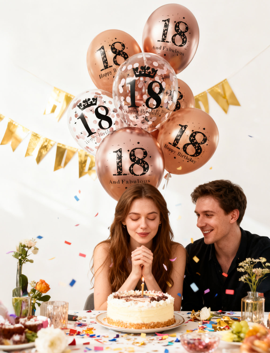 Adeyoo 24Pcs 18th Birthday Balloons for Girls - Fabulous 12Inch Rose Gold 18th Latex Confetti Balloons, Rose Gold 18 Happy Birthday and Anniversary Party Decorations for Girls Boys