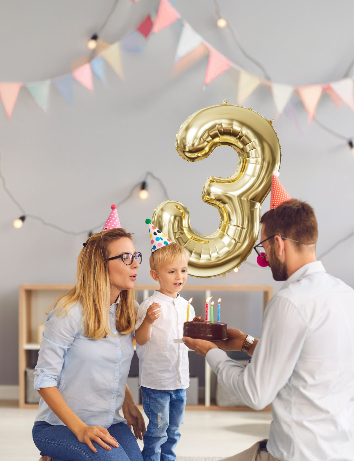 Adeyoo Gold Number 3 Balloon - 40 Inch 3rd Birthday Balloon for Boys Girls, Champagne Light Gold Number Balloons 0-9, Self Inflating Foil Balloons for Women Men Birthday Anniversary Party Decorations