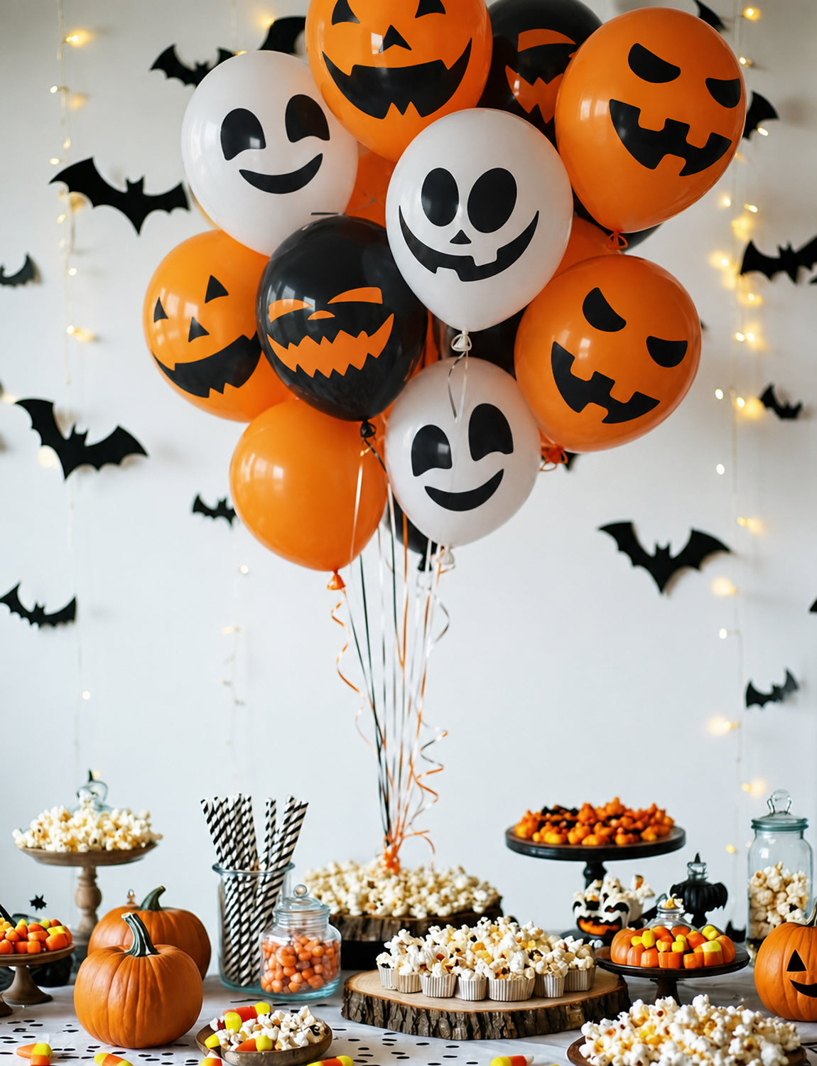 Halloween Balloons, 50 Pcs 12 Inch Pumpkin Ghost Print Balloons 5 Styles Halloween Latex Balloons, Black Orange White Balloons, Halloween Decorations for Spooky Horror Scary Parties