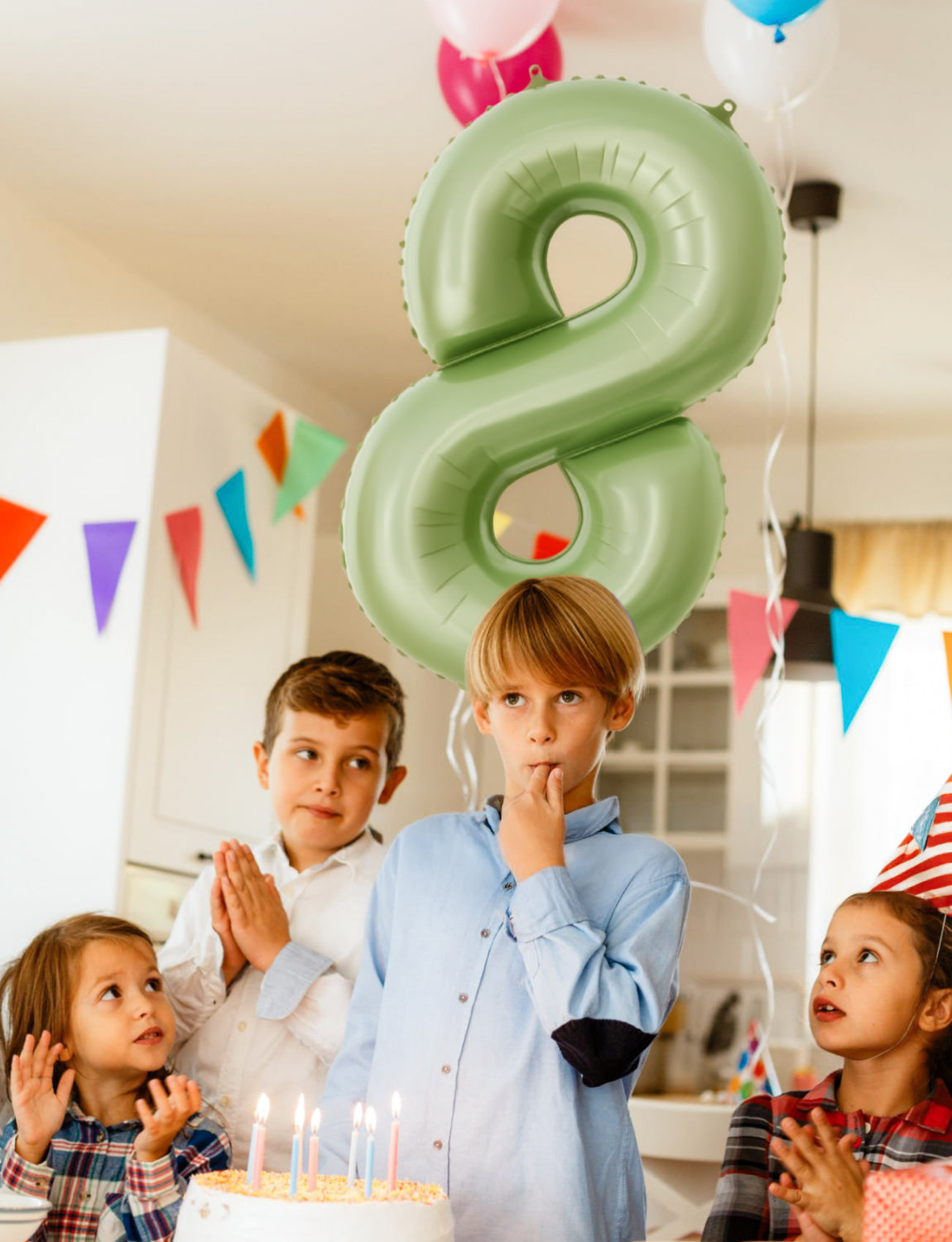 Adeyoo Sage Green Number 8 Balloon - 40" Large Olive Green Foil Digital 8 Balloons for Boys Girls, Self Inflating Number Balloons 0-9 Set for Women Men Birthday Jungle Anniversary Party Decorations