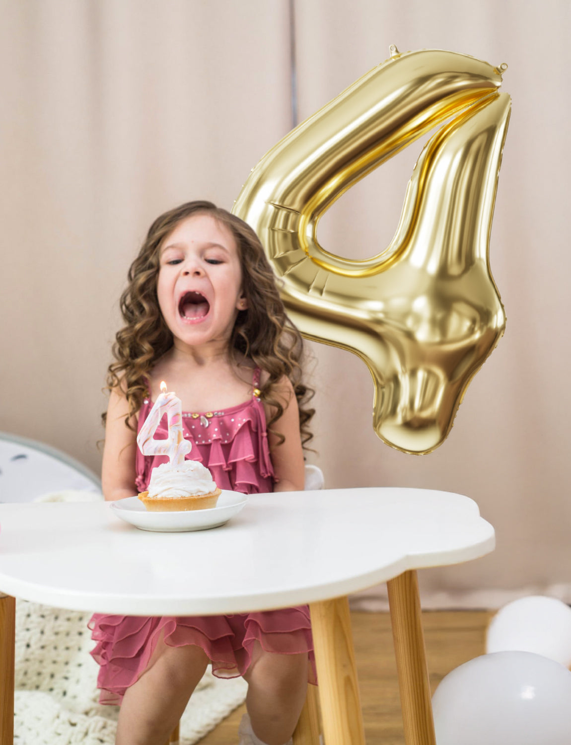 Adeyoo Number 4 Balloon Champagne Gold - 40Inch Number Balloons 0-9 Set, Large Self Inflating Digital 4 Helium Balloon for Girls Boys Birthday Anniversary Party Decorations
