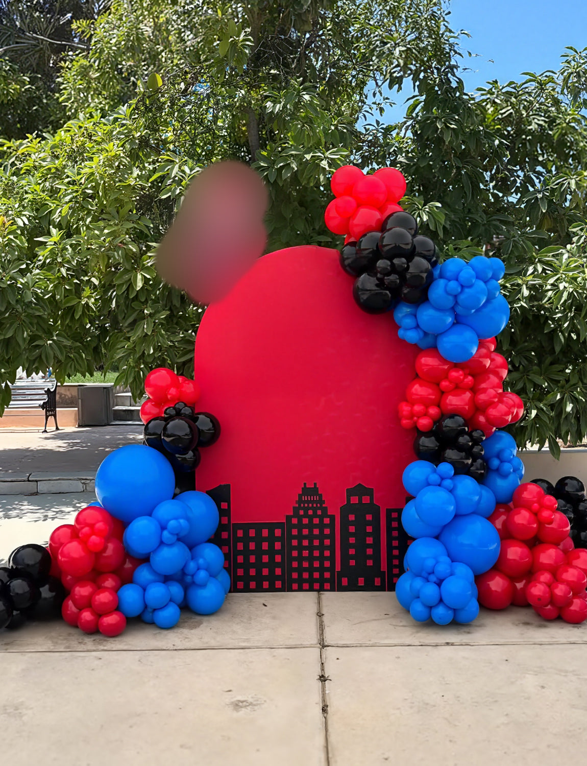 Adeyoo Red Blue Black Balloon Arch Garland Kit - Royal Blue Black Red Balloons Arch with Explosion Star Foil Balloons for Halloween Birthday Baby Shower Wedding Anniversary Party Decorations